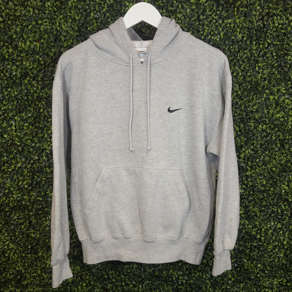 image of 90's Nike Embroidered Solo Swoosh Logo Hoodie in Grey/Black, Men's (Size Small)