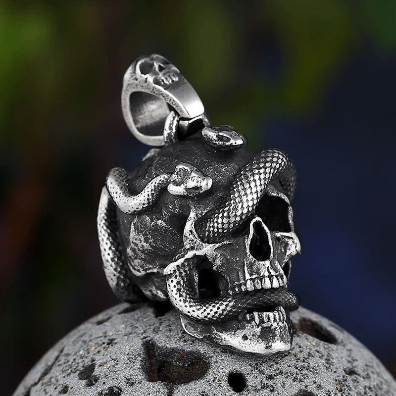 Jewelry Skull Head Wind Snake Pendant Necklace 2025 Size ONE SIZE - 3 Thumbnail