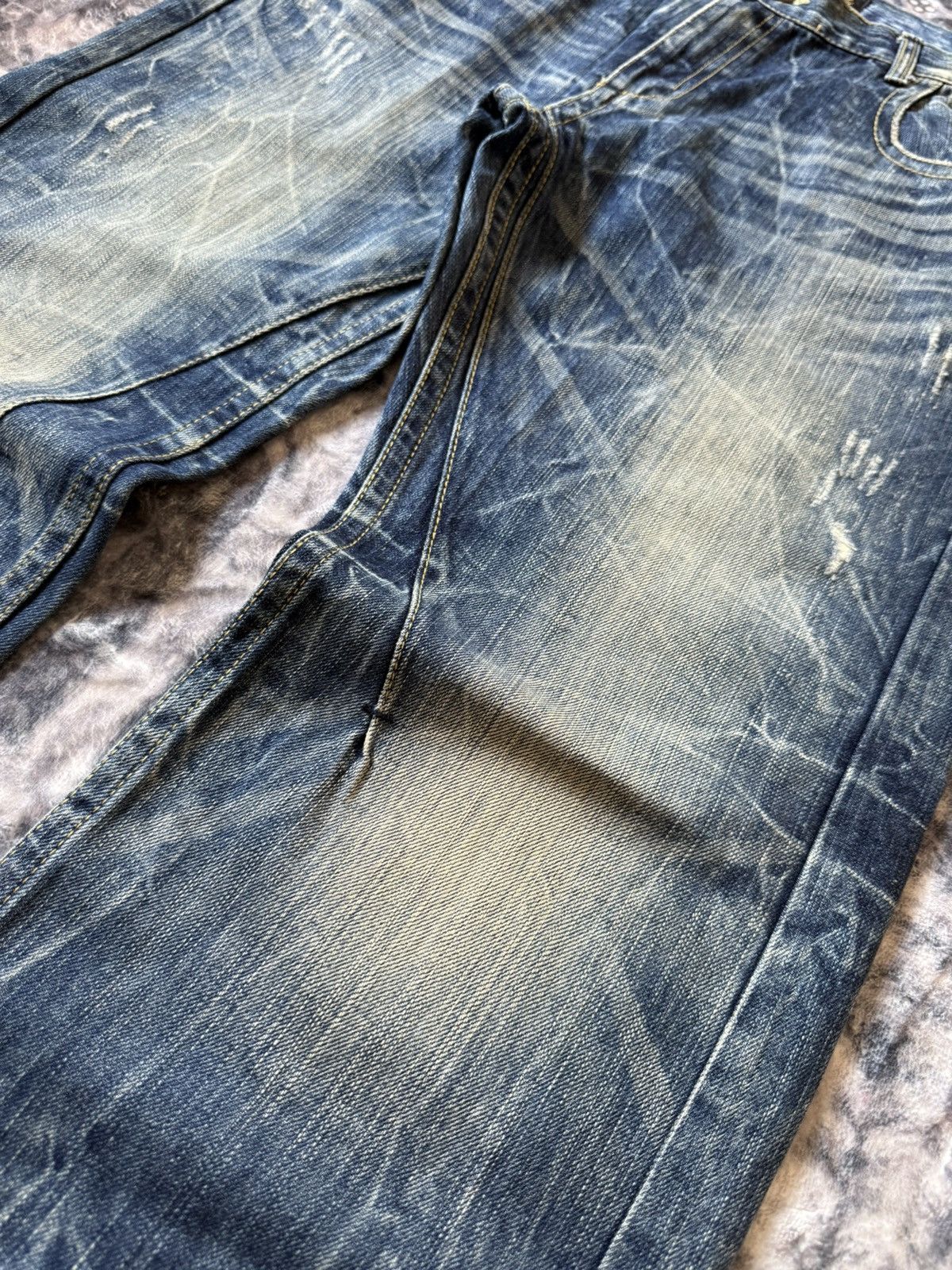 If Six Was Nine Red Peper Japan Faded Wrinkle Wash Flared Wide Leg Jeans Size US 36 / EU 52 - 5 Thumbnail