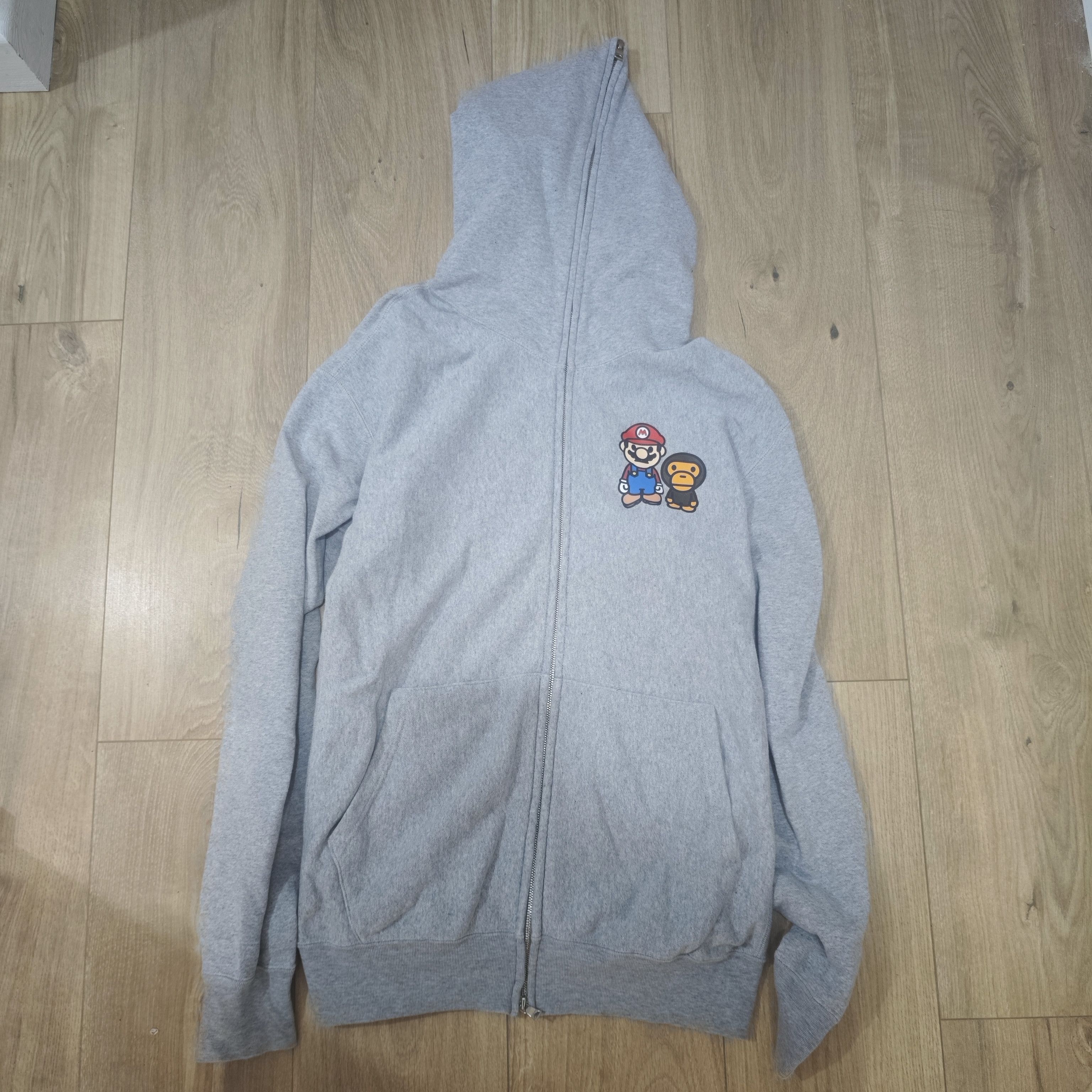 Nintendo × BAPE Super Mario zip hoodie BAPE × Nintendo Mario Milo full zip hoodie ape NIGO Gray A Bathing