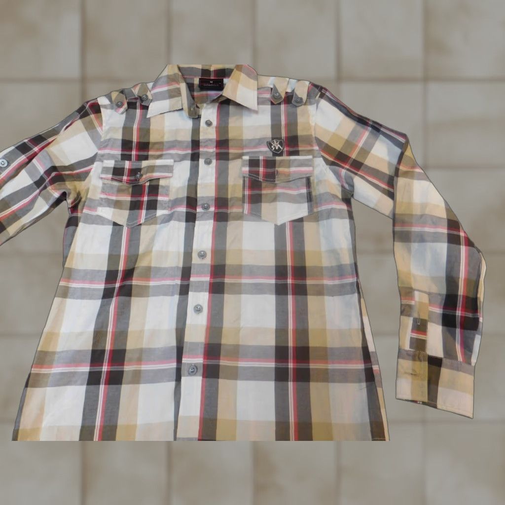 Vintage Red Ape Mens Shirt Long Sleeve Button Down Knit Plaid Cotton Polyester M Red Regular Button-Up Collar Down Theme Logo Western All Seasons Mens Size US M / EU 48-50 / 2 - 1 Thumbnail