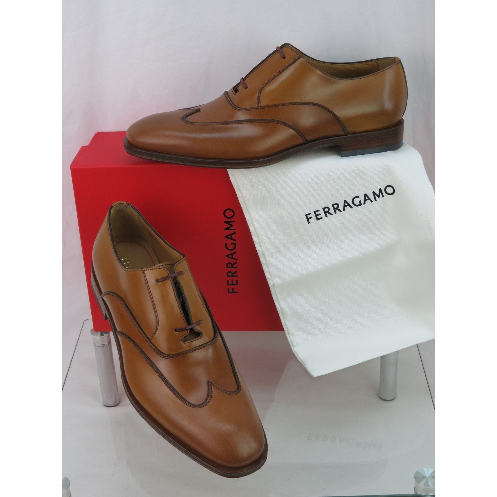 Salvatore Ferragamo NIB FERRAGAMO CORIAN BROWN TAN BROGUE LEATHER OXFORDS 8 EE Size US 8 / EU 41 - 1 Thumbnail