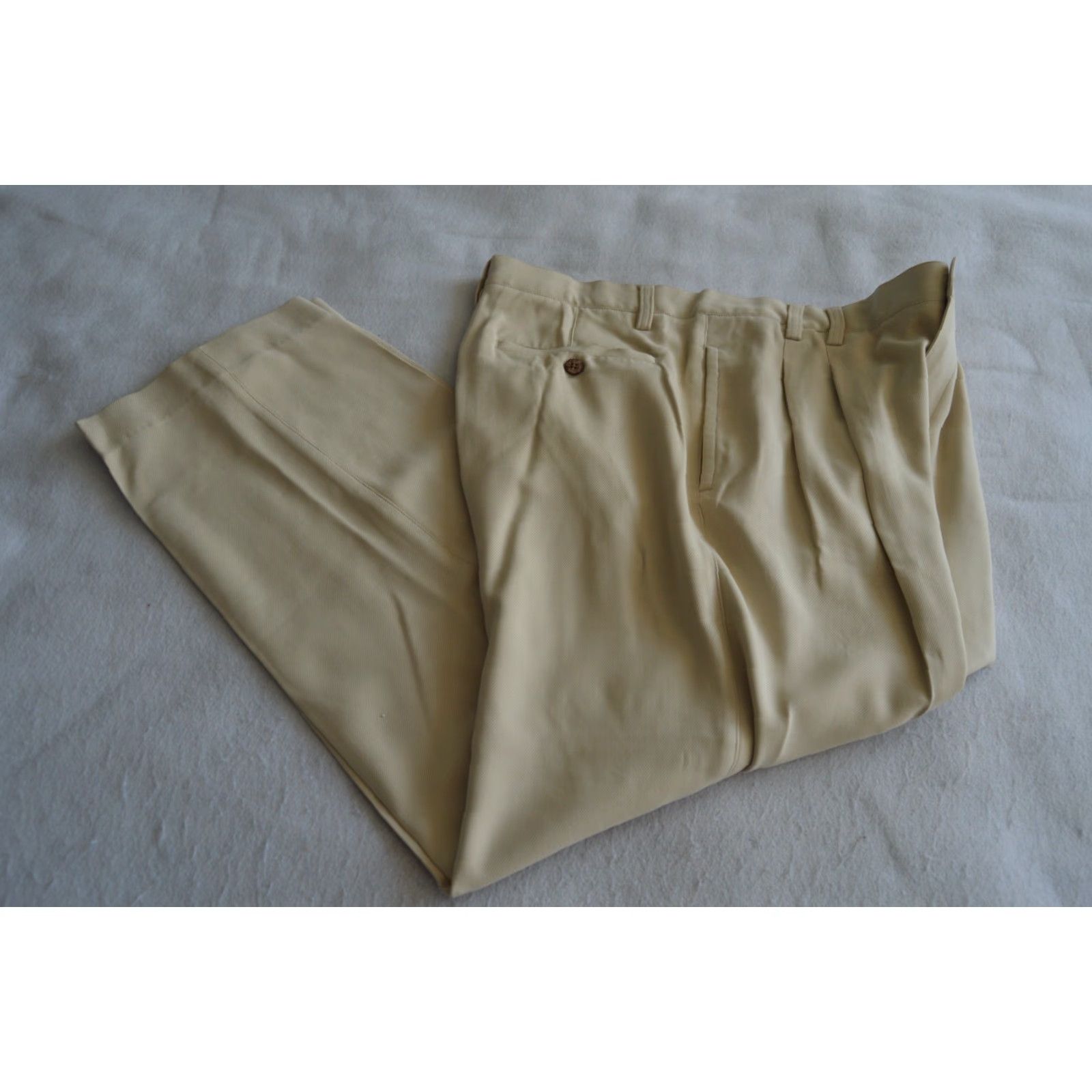Baracuta Baracuta Men's 35 x 28 Beige Pleated Casual Silk Pants Size US 35 - 2 Thumbnail