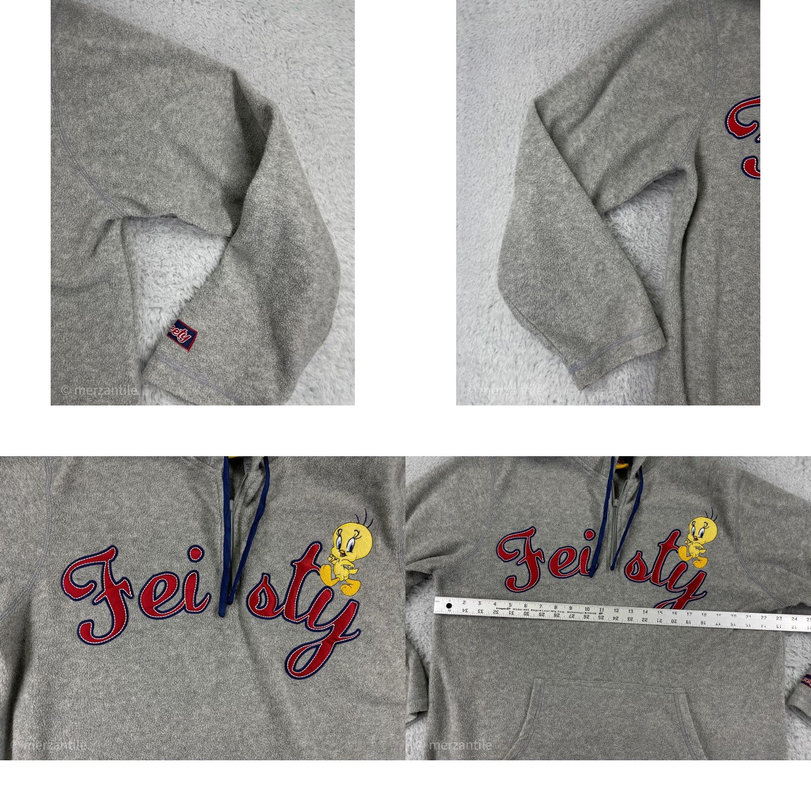 Vintage Tweety Bird Sweater Womens Hoodie 1X Gray Embroidered Feisty Polyester Fleece Size XL / US 12-14 / IT 48-50 - 9 Thumbnail