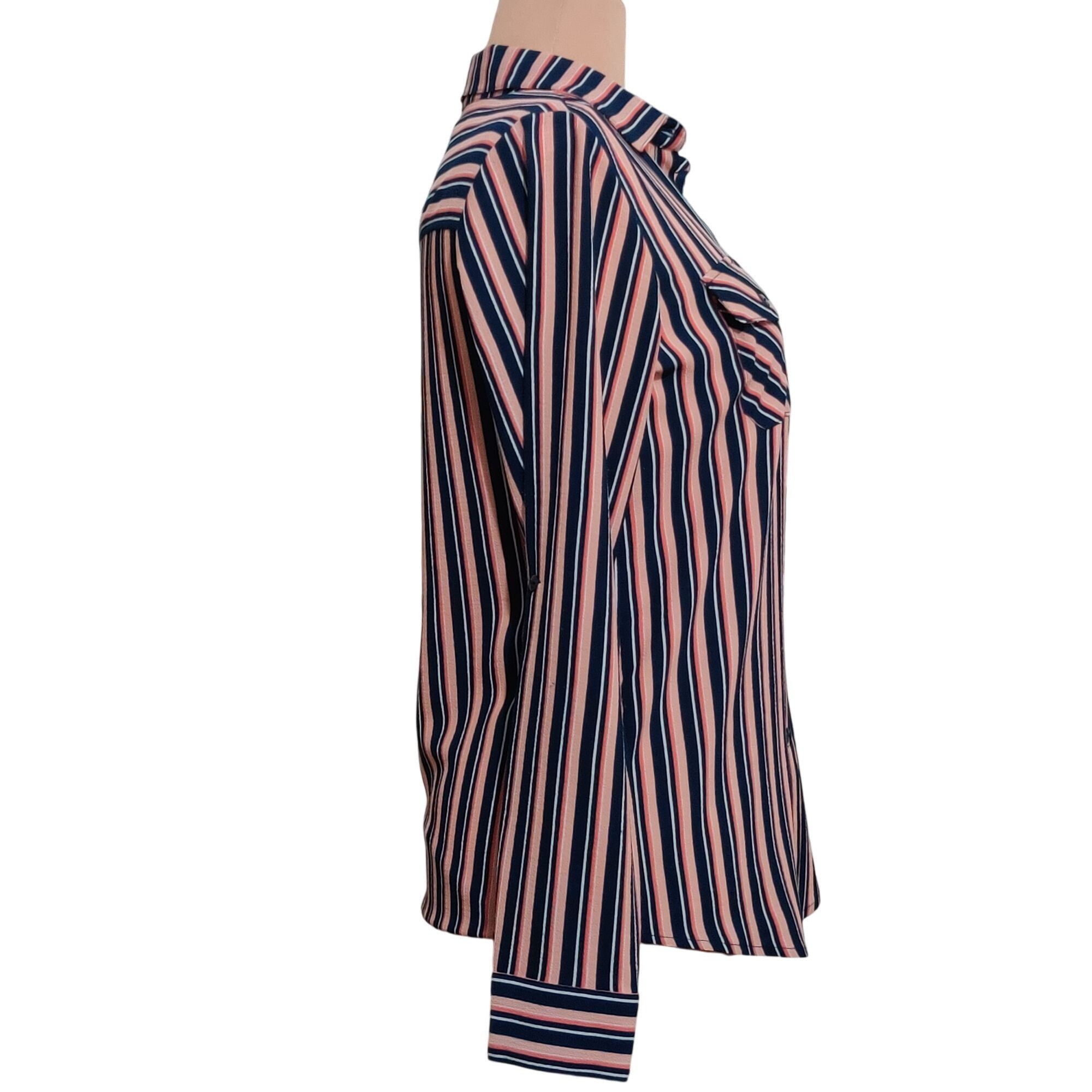 Other Lynn Ryan L Striped Button Up Shirt Navy Pink Long Sleeve Ca Size L / US 10 / IT 46 - 8 Thumbnail
