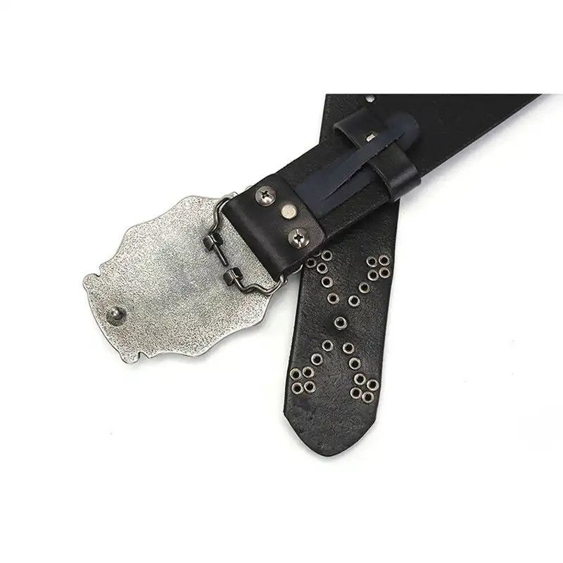 Leather × Vintage Jeans Punk Belt Cinturon Mujer Western Cowboy Strap Ceinture Size ONE SIZE - 5 Thumbnail