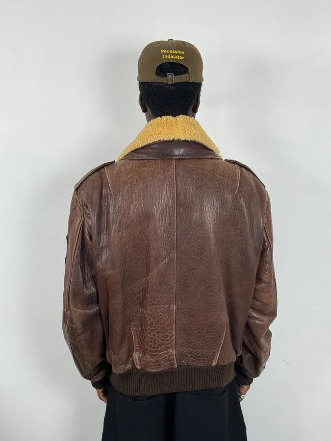 Vintage 1990s Archive Brown Fur Collar Aviator Bomber Leather Jacket Size US M / EU 48-50 / 2 - 3 Thumbnail