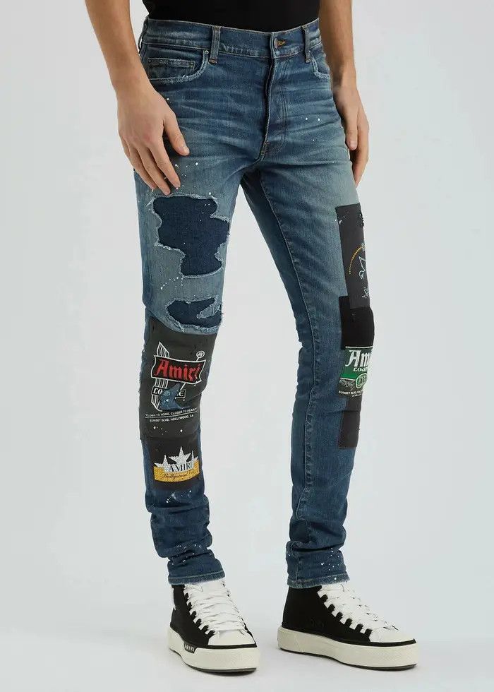Amiri o1orln0326 Lounge Patch-Appliqué Jeans in Blue Size US 37 - 2 Thumbnail