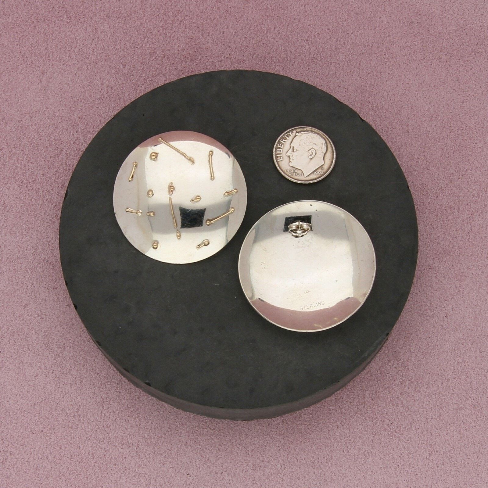Sterling Silver sterling silver & 14k gold artisan crafted disc earrings Size ONE SIZE - 2 Thumbnail