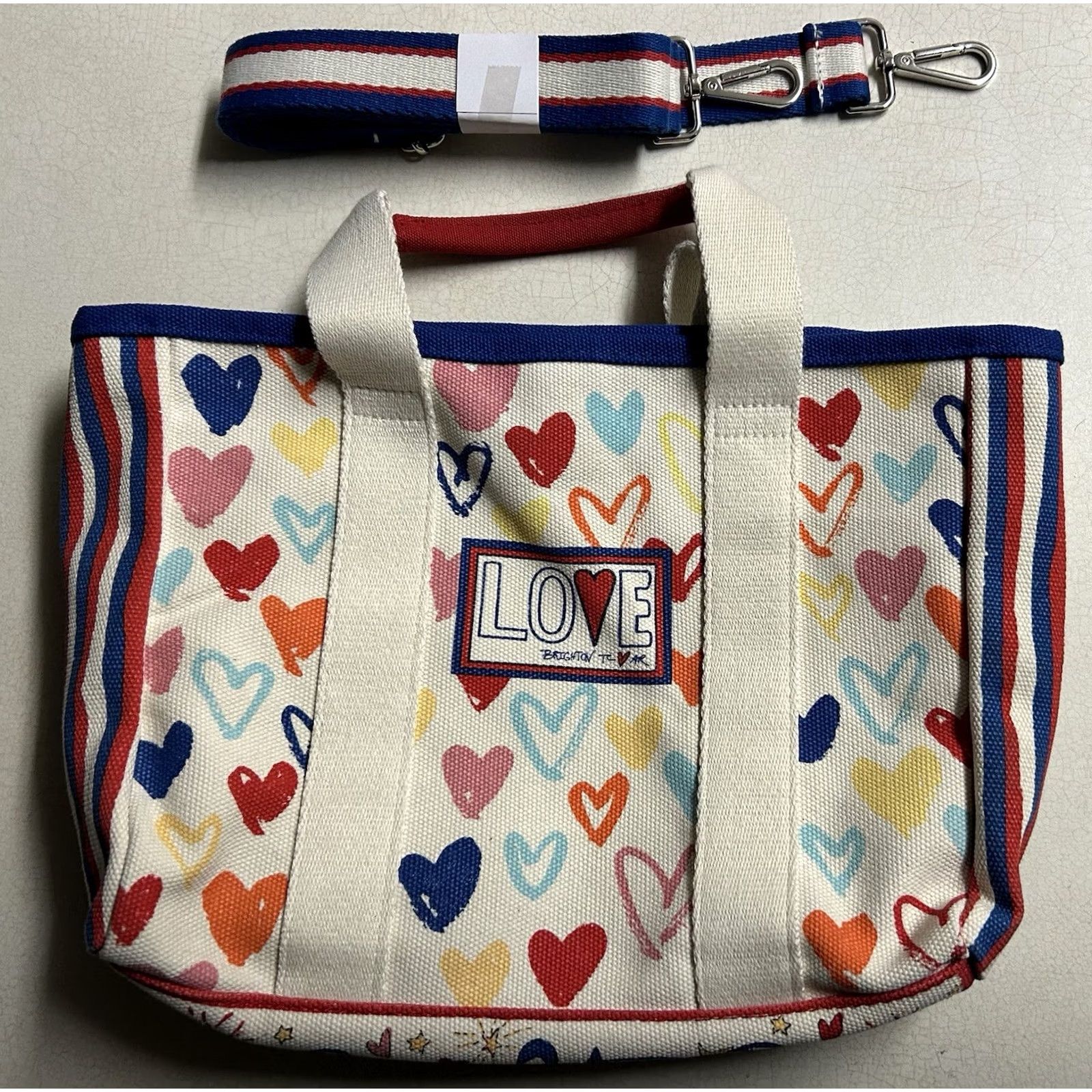 Brighton VINTAGE Brighton Mini Canvas Tote Love Hearts Print Crossbody Bag Purse Size ONE SIZE - 6 Thumbnail