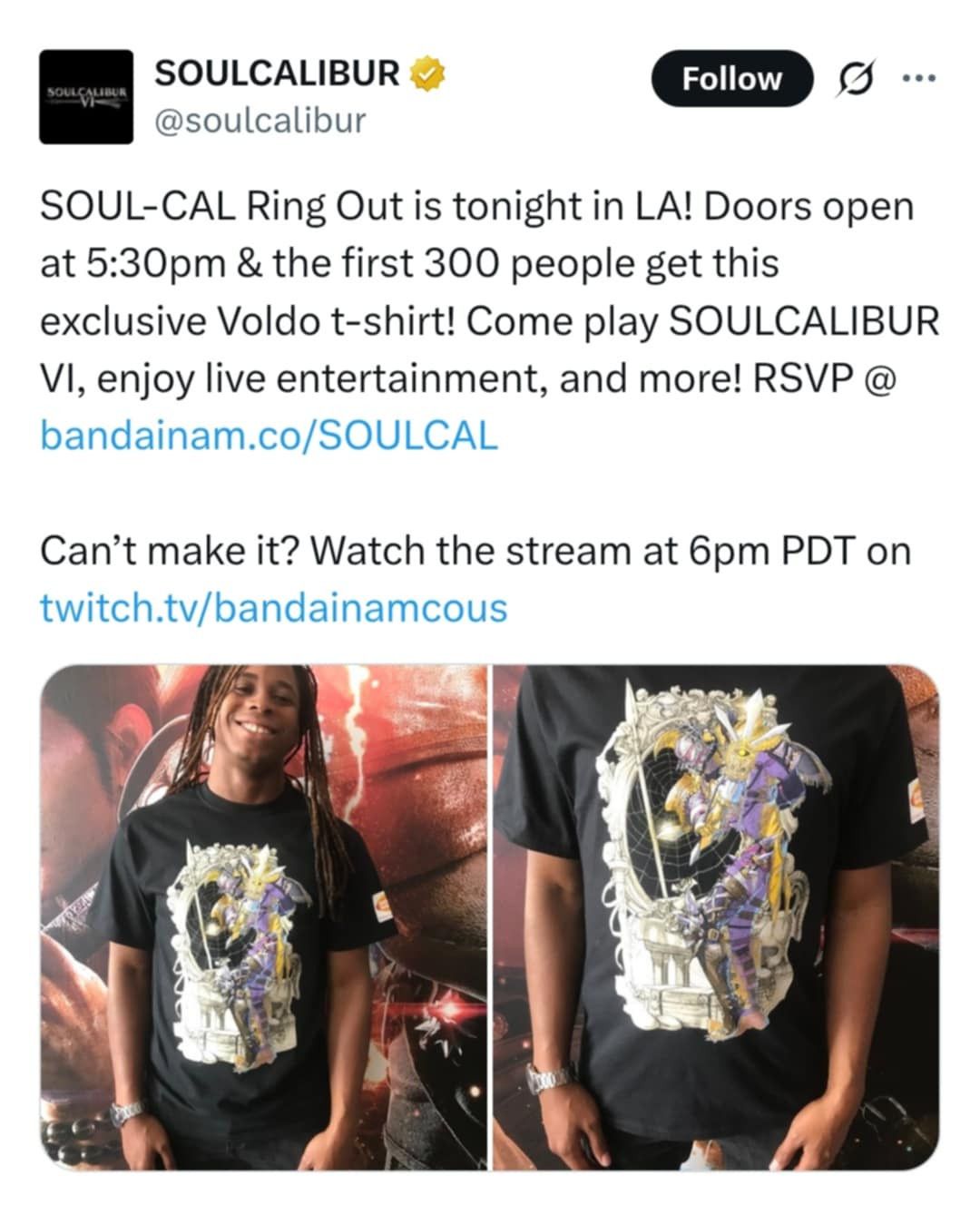 Playstation Limited Soul Calibur VI " Voldo " Bandai Namco Promo T-Shirt Size US M / EU 48-50 / 2 - 12 Thumbnail