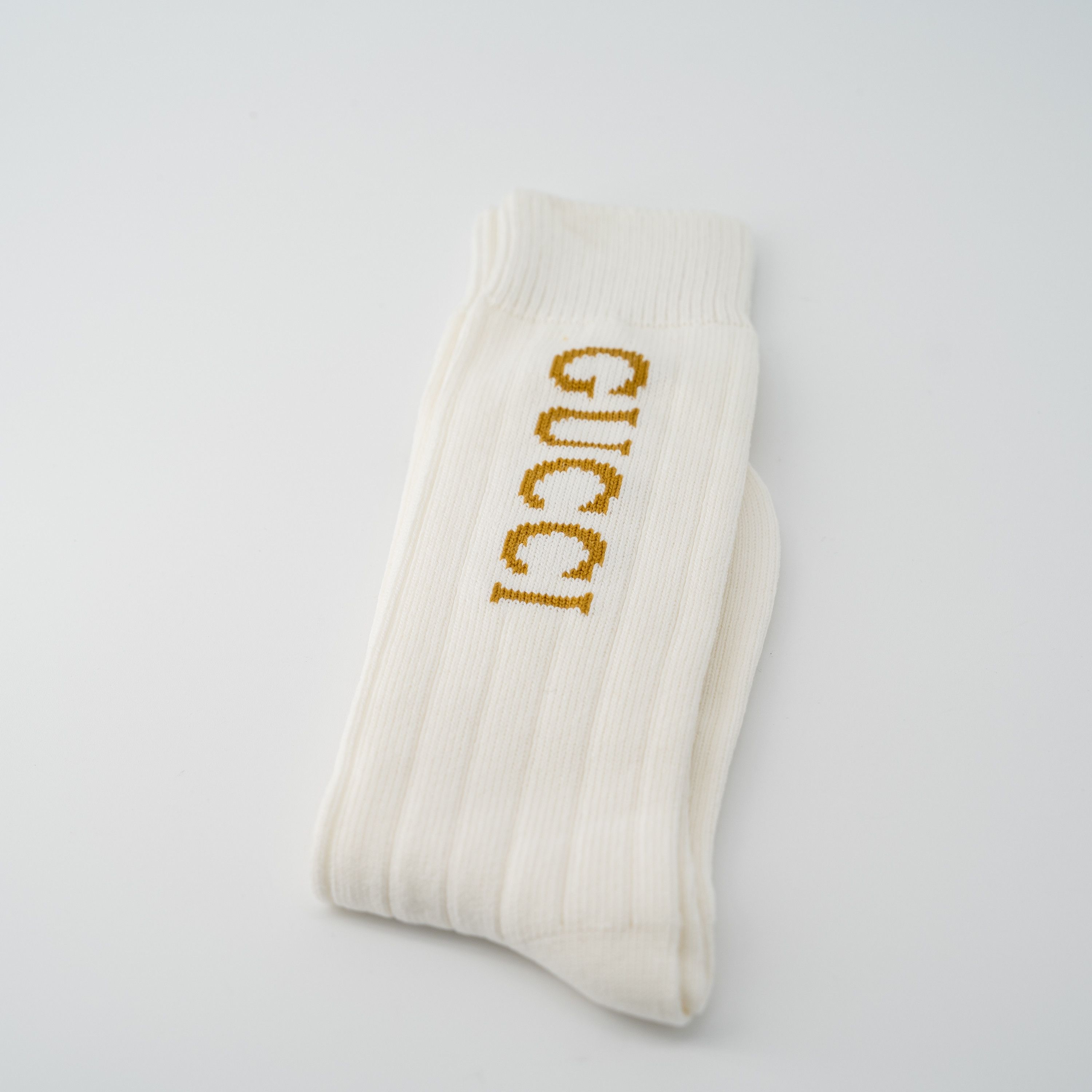 Gucci S - Gucci Socks Logo Ribbed Stretch Cotton Blend White Size ONE SIZE - 2 Thumbnail