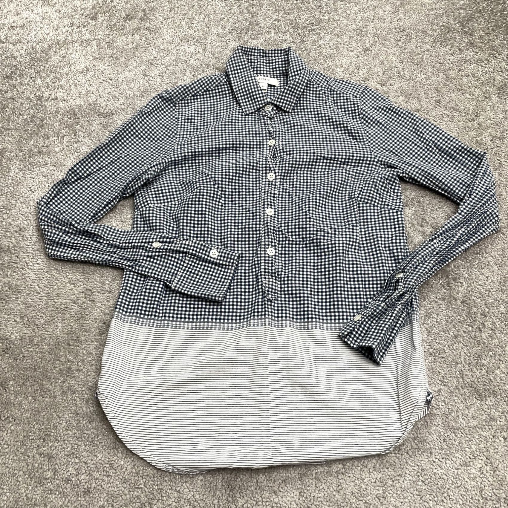 J.Crew J.Crew Striped Popover Shirt Womens 00 Blue White Button-Down Cotton Top Shirt Casual Womens 00 Blue White Striped Button-Up Cotton Top Size XXS / US 00 / IT 34 - 2 Thumbnail