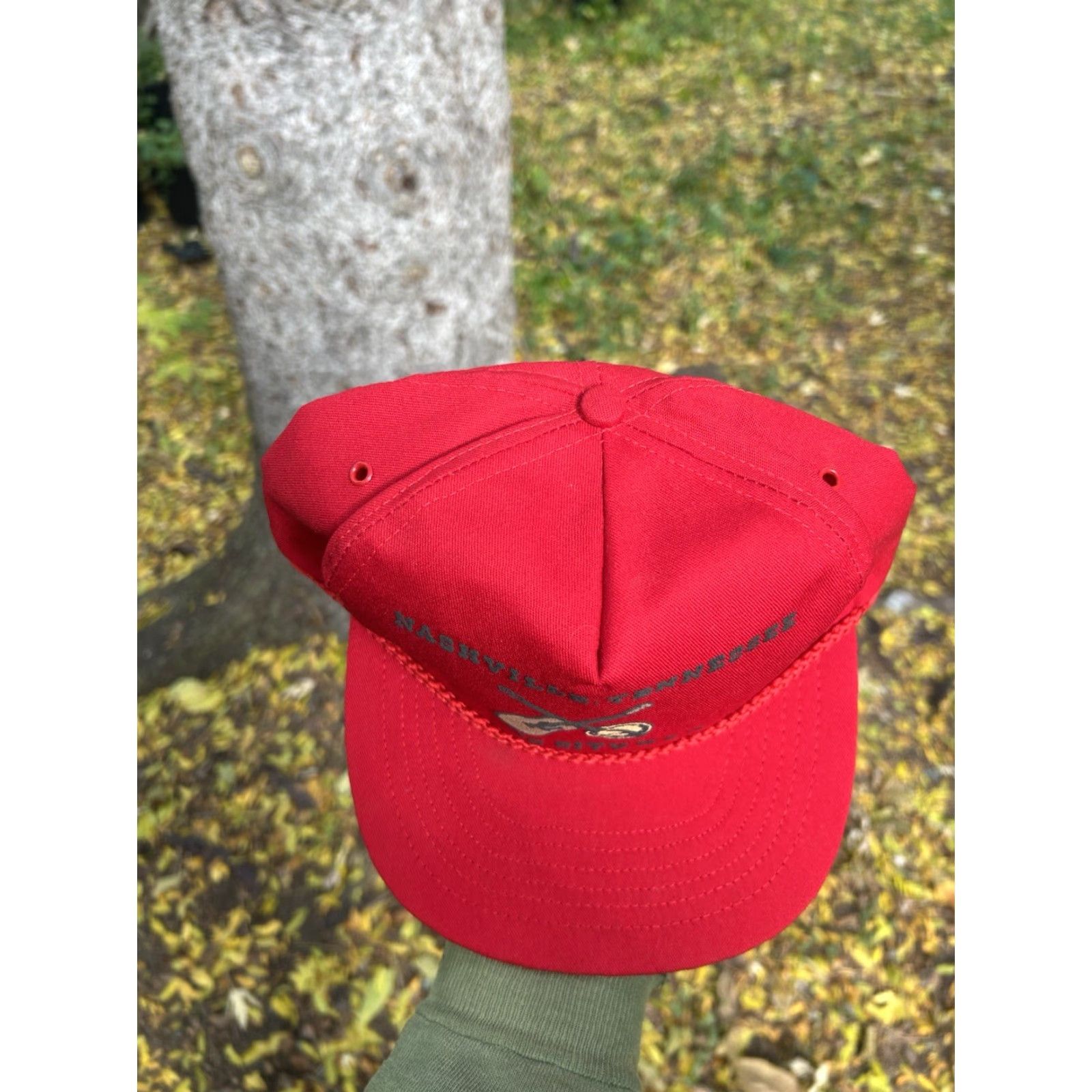 Vintage VINTAGE 80s 90s Snap-Back Hat Cap Nashville Tennessee USA Red Mens Adjustable Snapback Hat City Music USA Size ONE SIZE - 3 Thumbnail