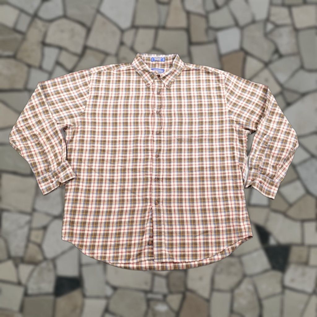 Pendleton VINTAGE Pendleton Shirt XL Brown Plaid Canterbury Cloth 80% Pima Cotton 20% Merino Wool Button-Up Men's Large Classic Plaid Outdoor Mens Size US XL / EU 56 / 4 - 1 Thumbnail