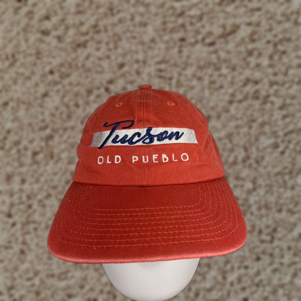 Vintage Old Pueblo Hat Womens One Size Red Orange 100% Cotton Tucson Cap Strap Back Size ONE SIZE - 1 Thumbnail