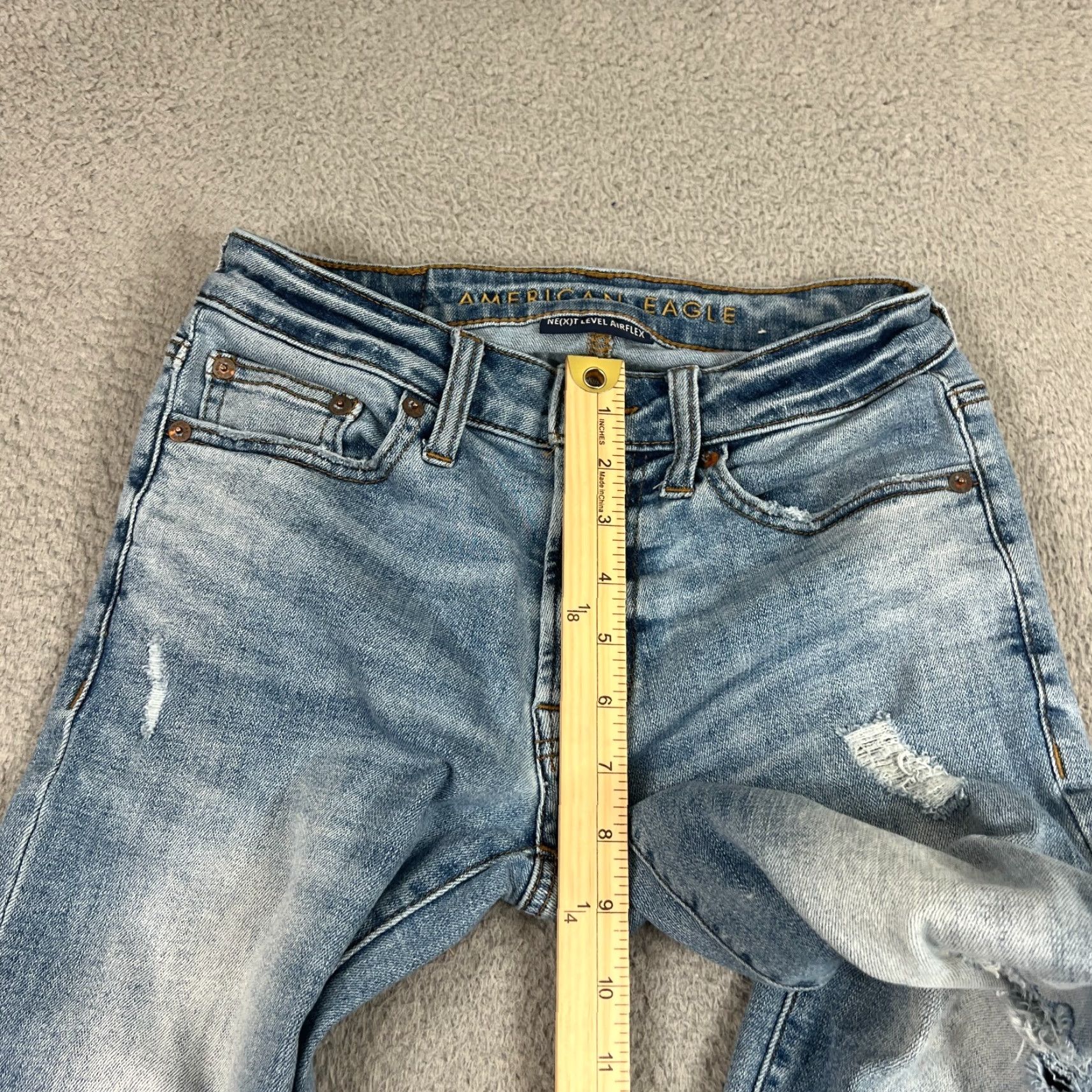 American Eagle Outfitters American Eagle Jeans Mens 26x28 Slim Straight Distressed Denim Blue Stretch Size US 26 / EU 42 - 3 Thumbnail