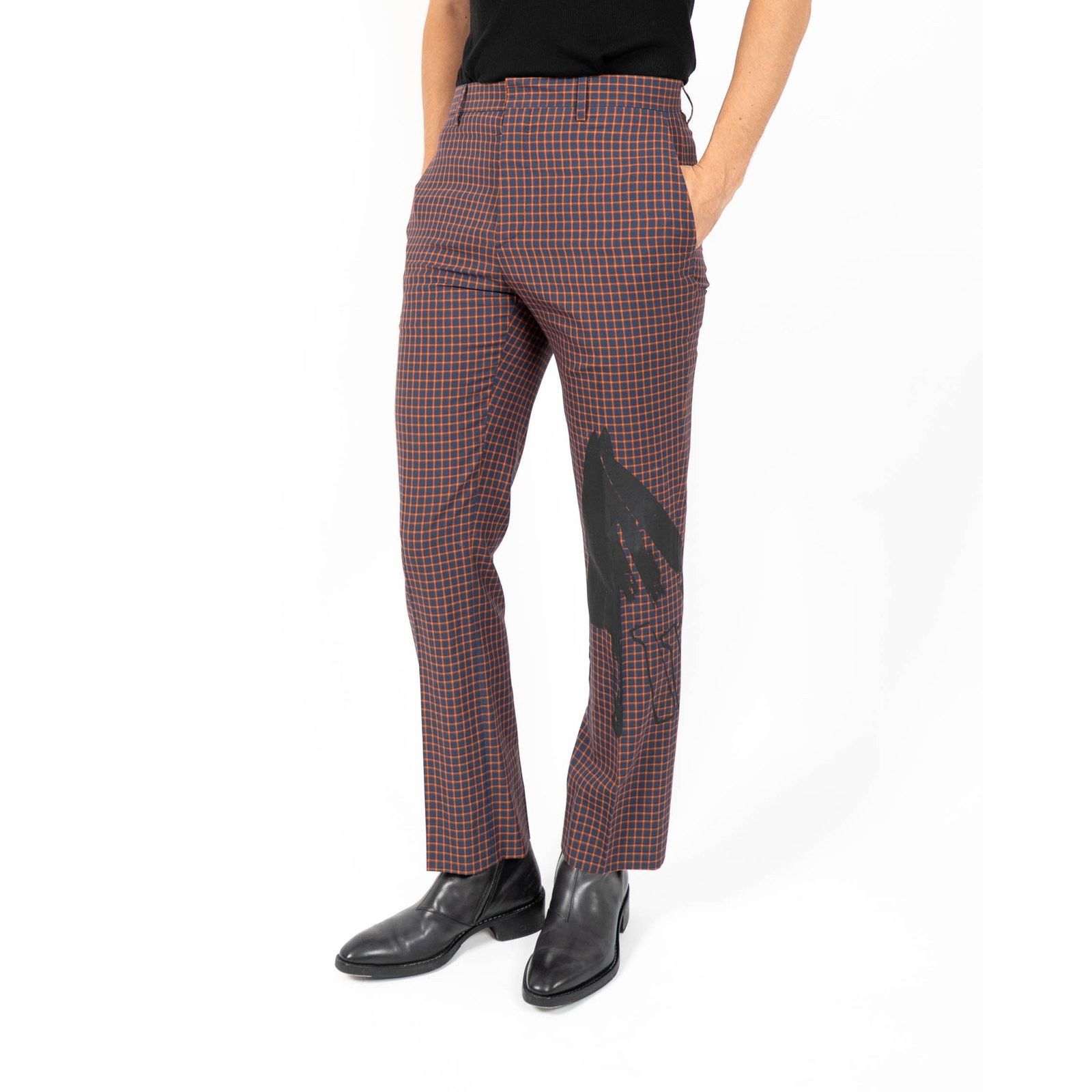 Calvin Klein 205W39NYC SS18 Knife Printed Trousers in Orange Checked Wool Size US 30 / EU 46 - 2 Thumbnail