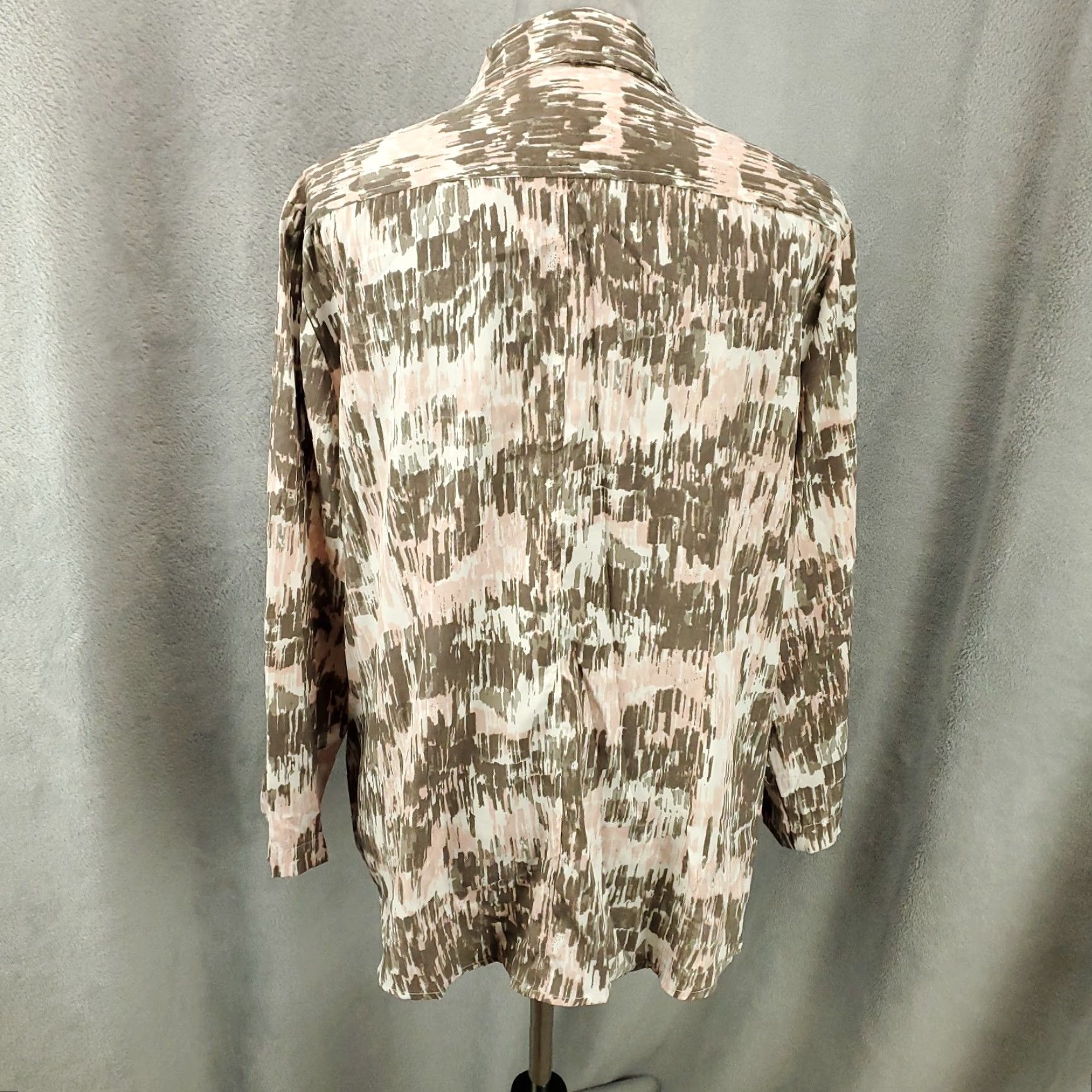 Vintage Chicos Button-Up Top Womens XL Pink Brown Roll Tab Sleeve Blouse Chicos 3 Size XL / US 12-14 / IT 48-50 - 3 Thumbnail