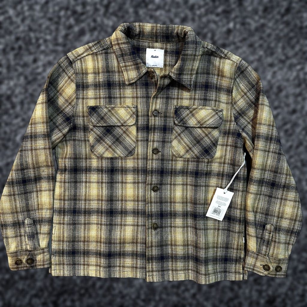 Katin Katin Shiloh Flannel Shirt Mens Medium Brown Blue Plaid Button Up Shacket Size US M / EU 48-50 / 2 - 1 Thumbnail