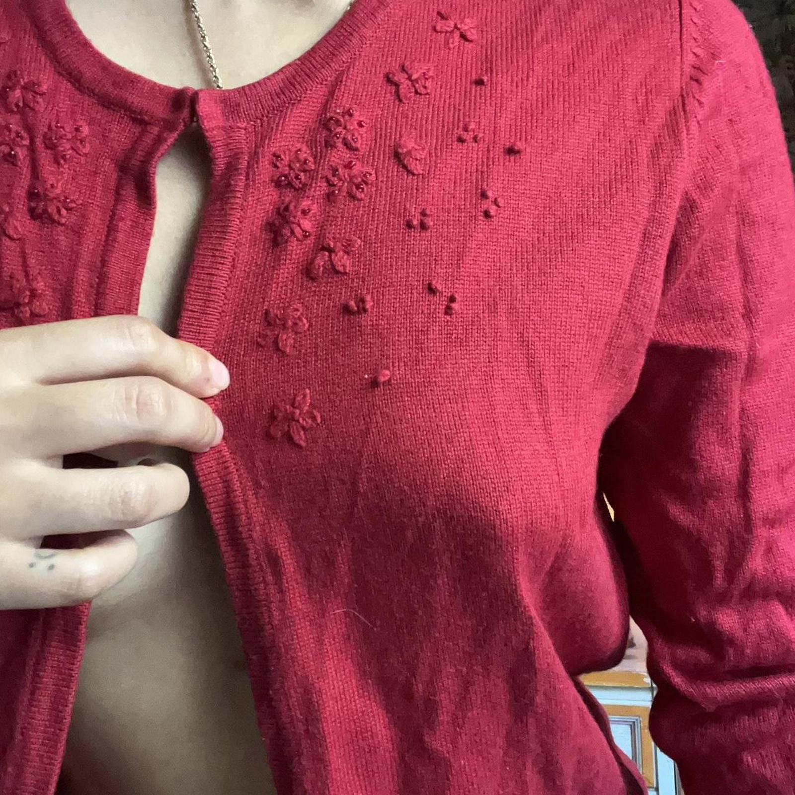 Other Red cardigan with tiny embroidered flowers #cottagecore Size S / US 4 / IT 40 - 5 Thumbnail