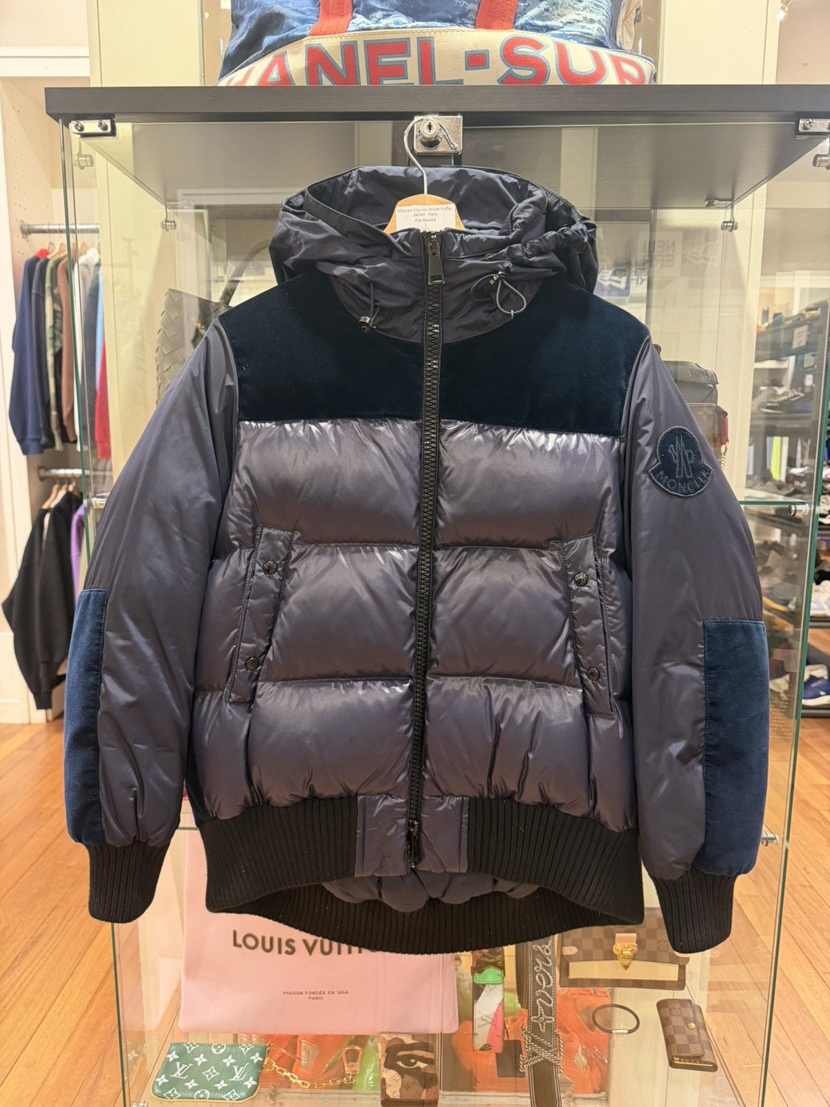 Moncler Moncler Elanion Velvet Puffer Jacket - Navy Size US S / EU 44-46 / 1 - 1 Thumbnail