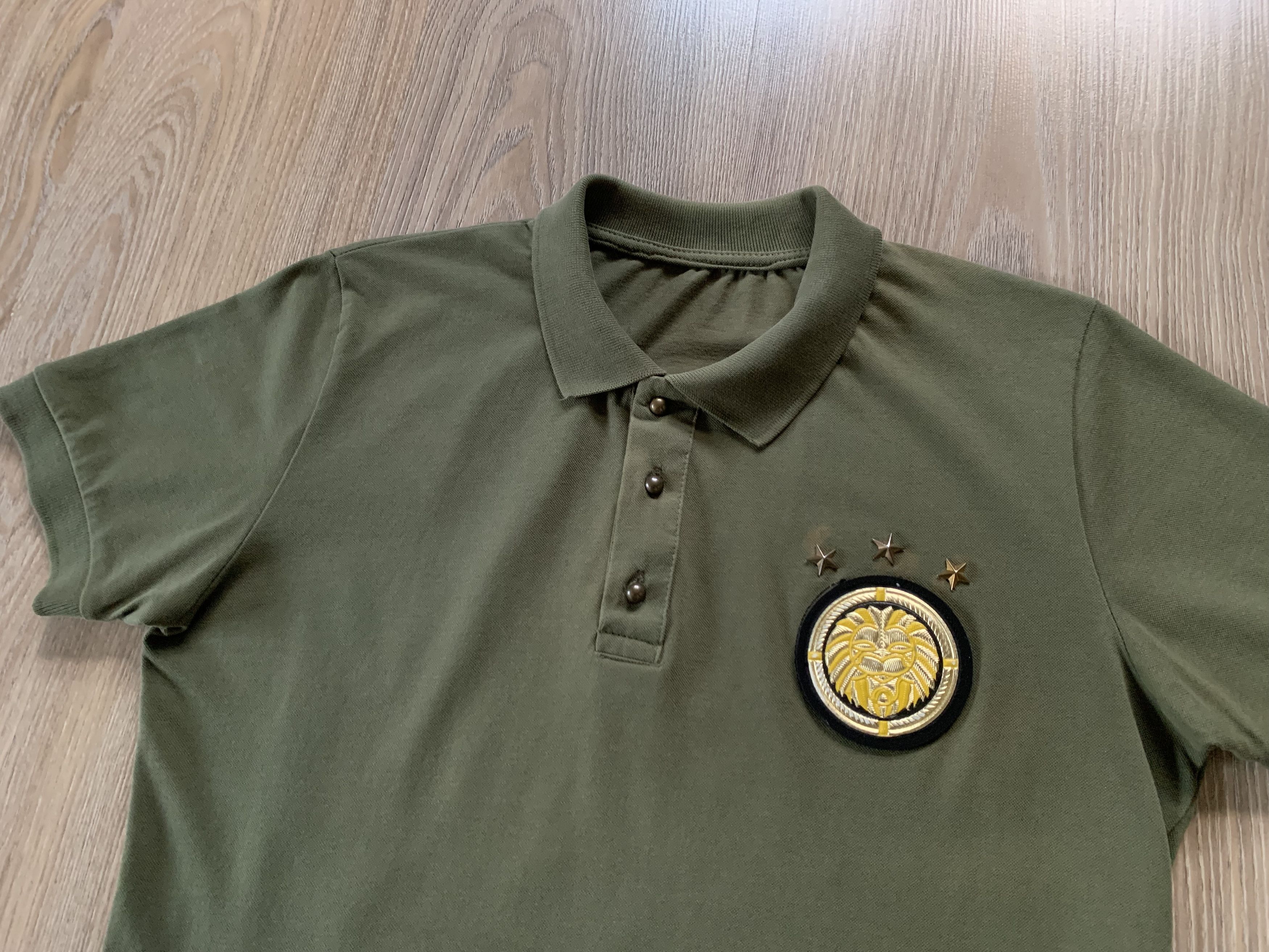 Pierre Balmain Balmain Haute Сouture Mens Cotton Khaki Printed Patch Polo Size US S / EU 44-46 / 1 - 4 Thumbnail