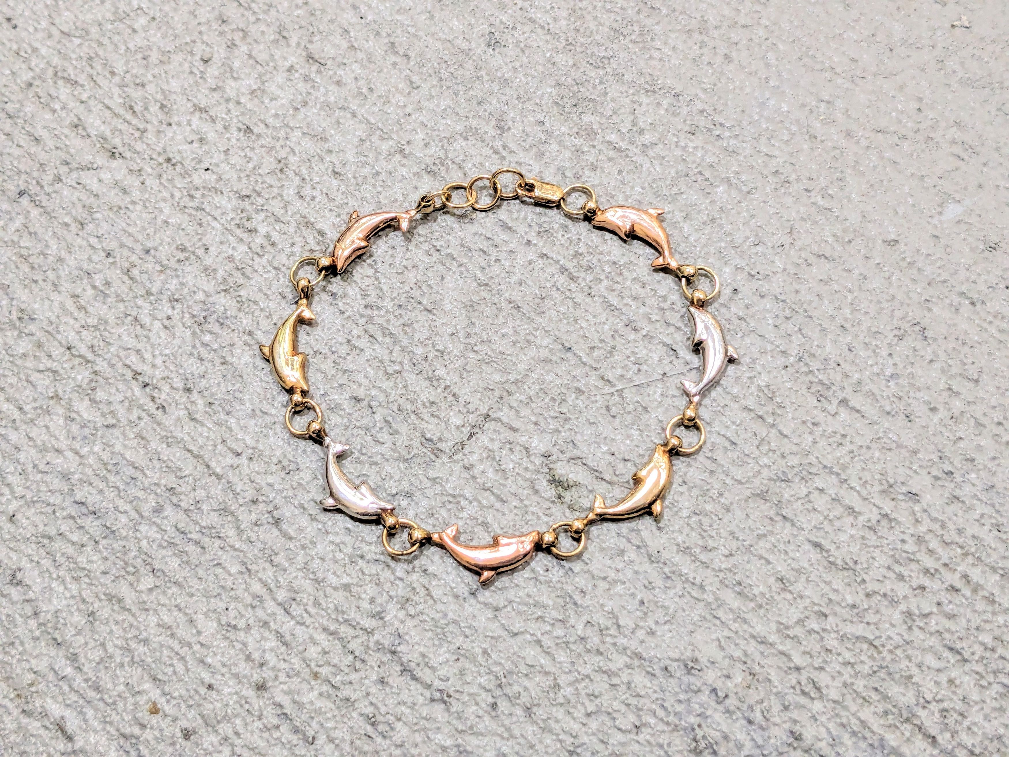 Vintage 10K Gold Dolphin Bracelet 7.5