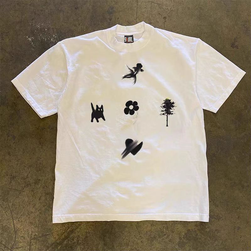 Vintage White Casual Loose Printed Short Sleeve T Shirt Size US L / EU 52-54 / 3 - 2 Thumbnail
