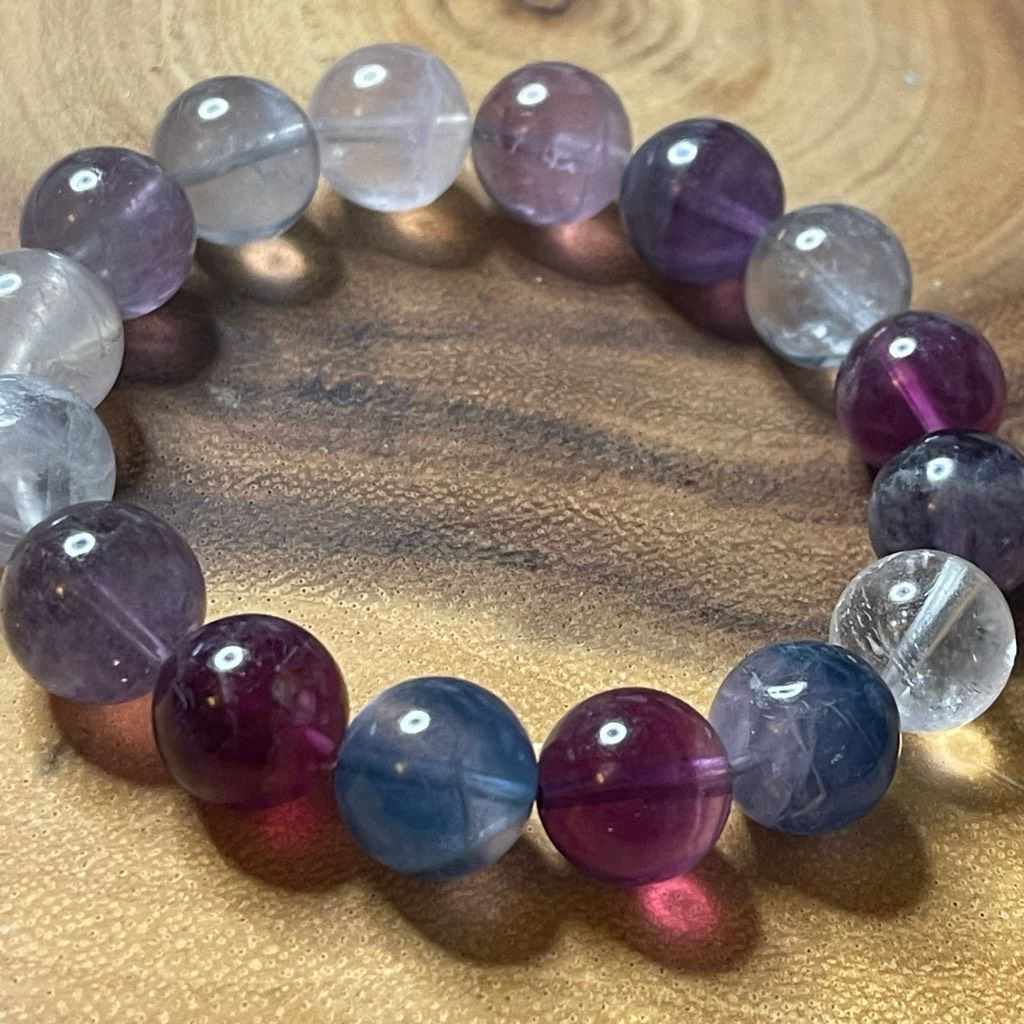 Other Fluorite bracelet striped layers rainbow colors stretch 12mm Size ONE SIZE - 7 Thumbnail
