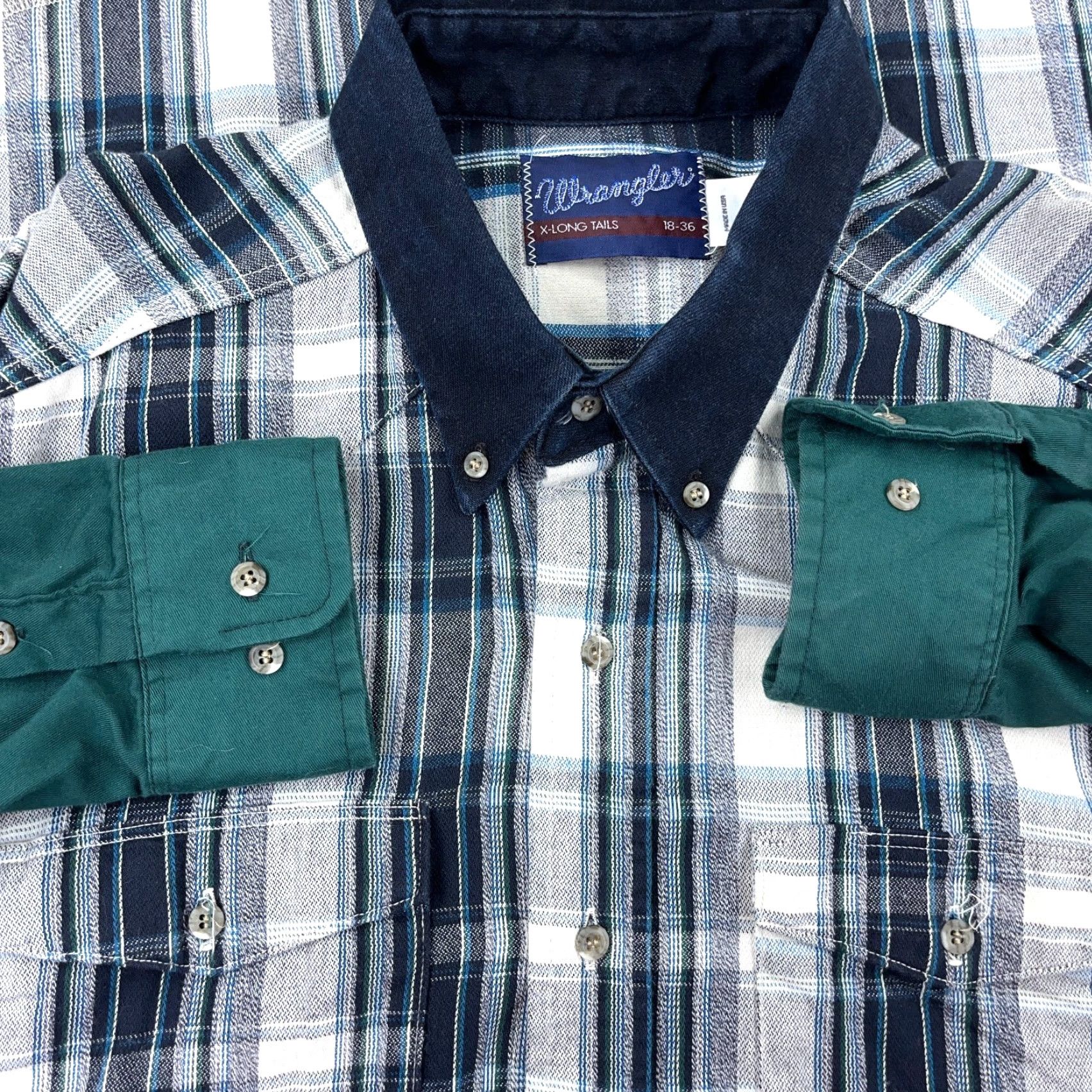 Wrangler VINTAGE Wrangler Western Shirt Men 18 36 Green Plaid Button Long Tail 90s USA Size US XXL / EU 58 / 5 - 2 Thumbnail