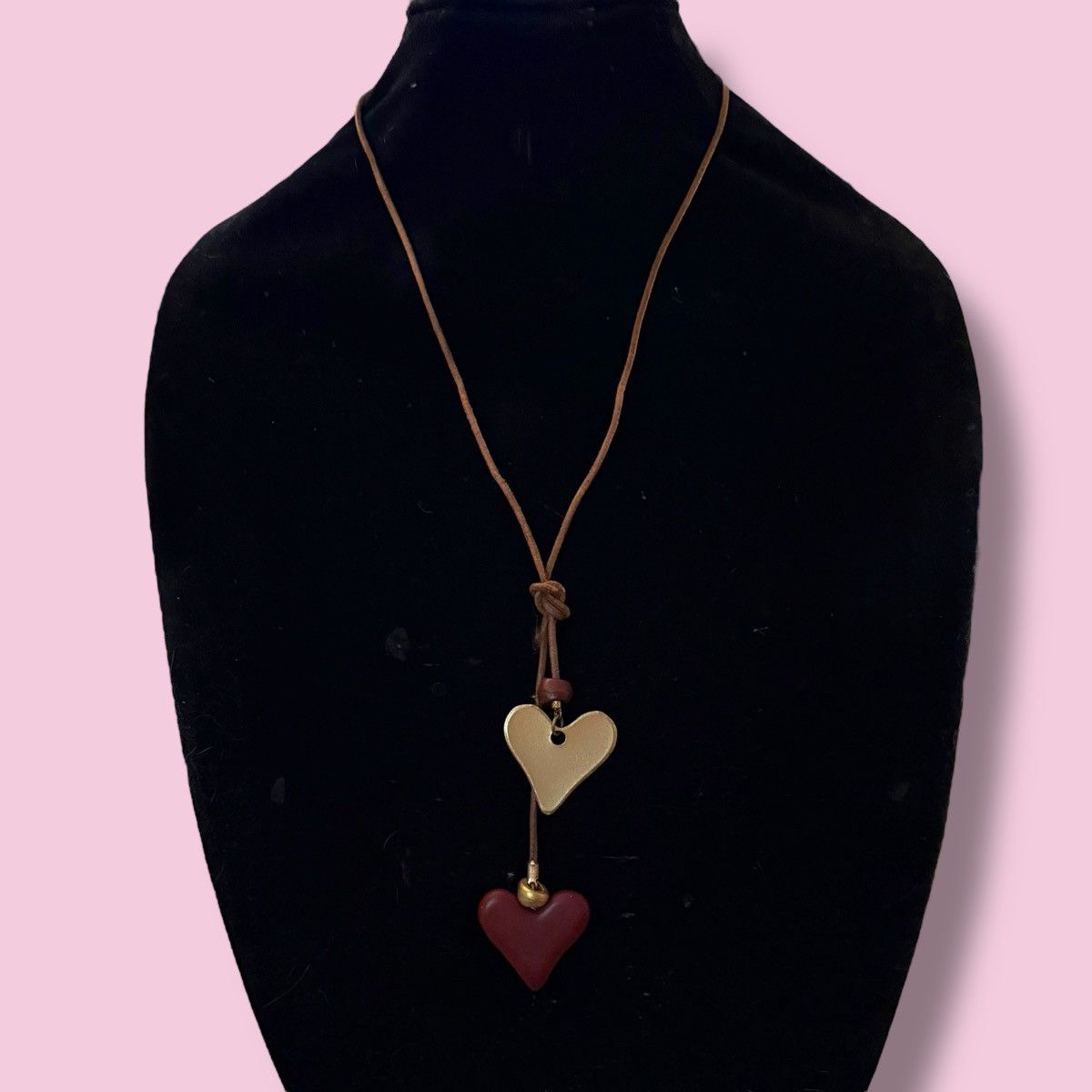 Other Brown leather double hearts drop necklace Size ONE SIZE - 1 Thumbnail