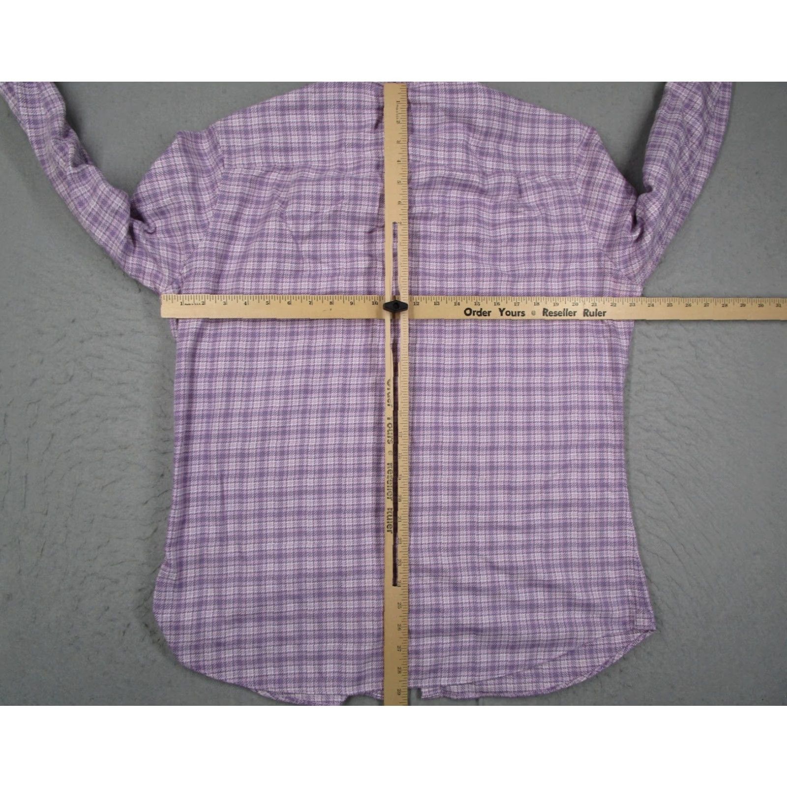 David Donahue David Donahue Dress Shirt Mens 16.5 34/35 Purple Plaid Trim Fit Button Front Size 34R - 5 Thumbnail