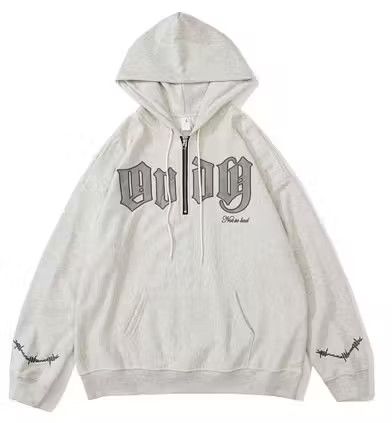 Lettering Oversized Zip-Up Hoodie