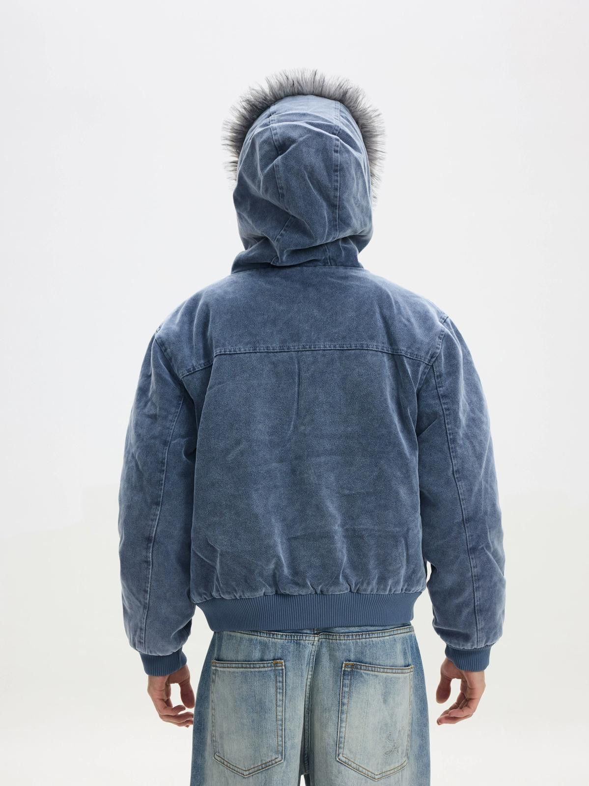 Vintage Blue Faux Fur Lined Bomber Jacket, Casual Menswear Outerwear Size US M / EU 48-50 / 2 - 5 Thumbnail