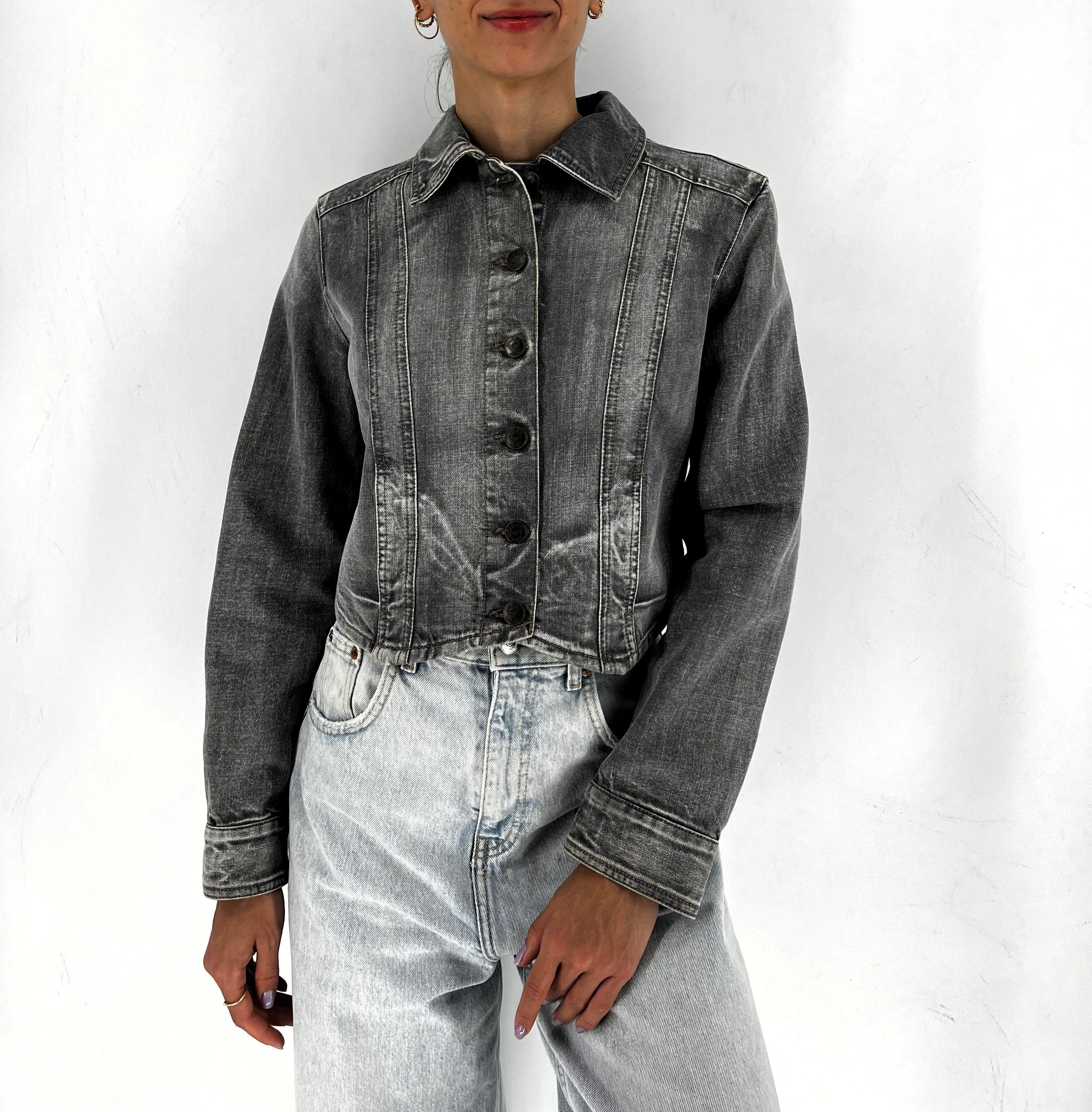Giorgio Armani Vintage Y2K Armani Exchange Grey Denim Wash Zip Up Jacket Size S / US 4 / IT 40 - 5 Thumbnail