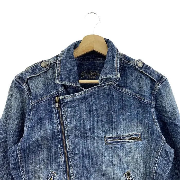 Vintage Vtg SILVER JEANS MOTORCYCLE Distress Denim Jacket Blue Size S / US 4 / IT 40 - 2 Thumbnail