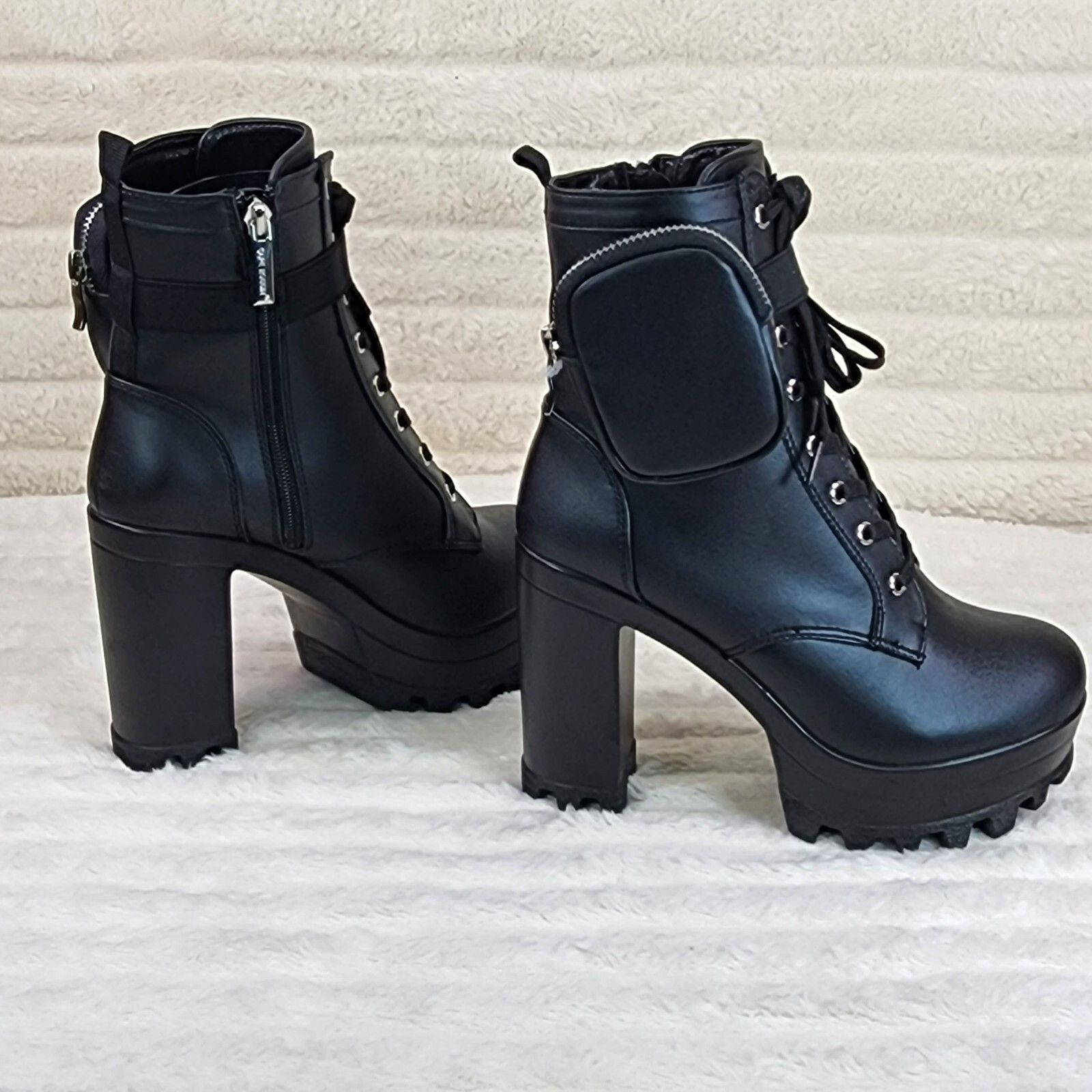 Other Secrets Black Chunky Block Heel Side Purse/Pouch Ankle Boots Size US 9 / IT 39 - 4 Thumbnail