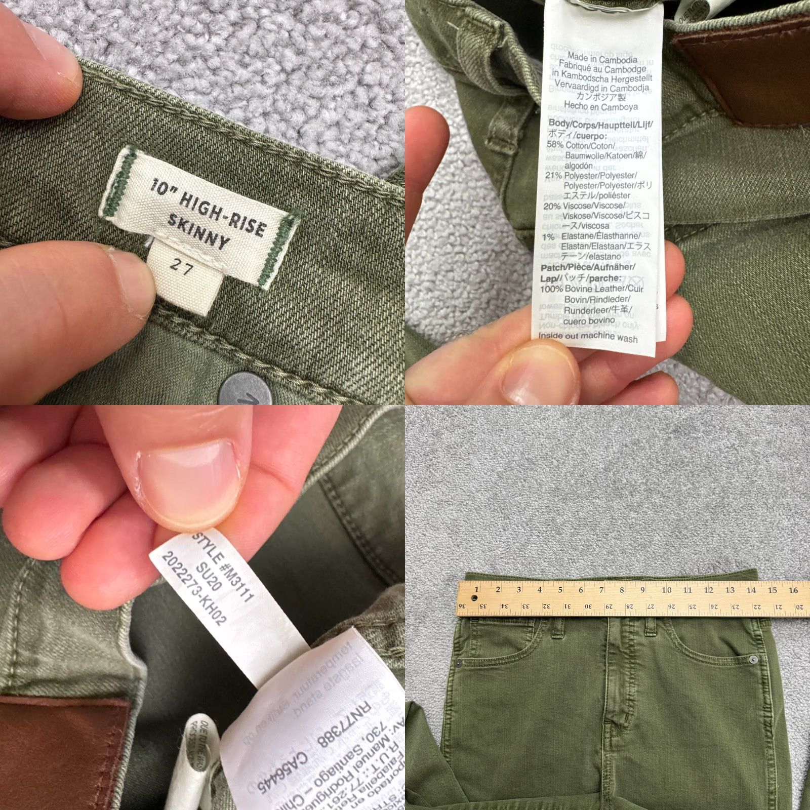 Madewell Madewell Jeans Womens 27 High Rise Skinny Denim Green Olive 10" Inseam 26" Belt Loops 5-Pocket City Grunge Outdoor Jeans Mens Womens Girls Size 27" / US 4 / IT 40 - 8 Thumbnail