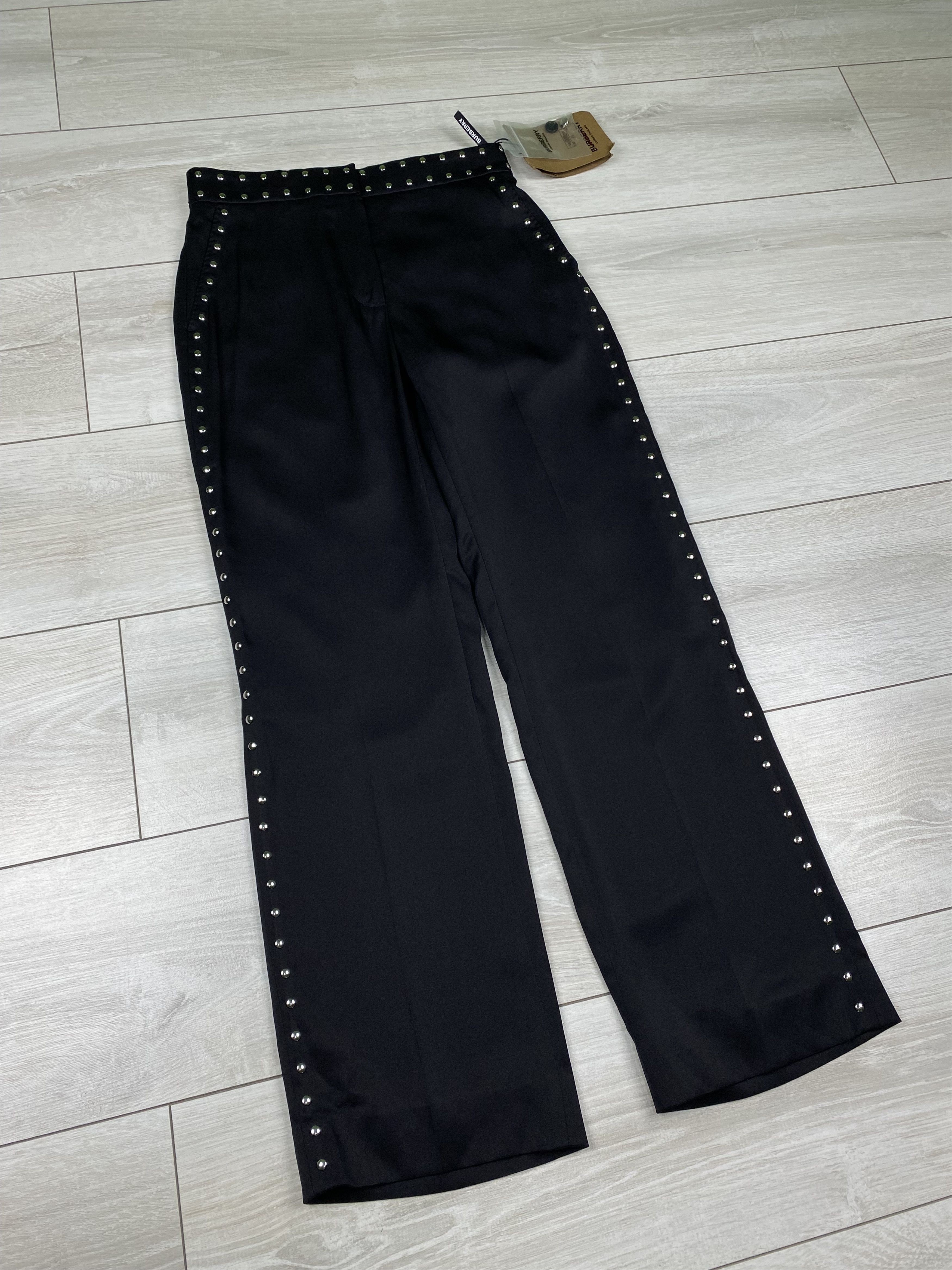Burberry Burberry Black Silk Satin Studded Tailored Trousers pants Size 24" / US 00 / IT 34 - 4 Thumbnail