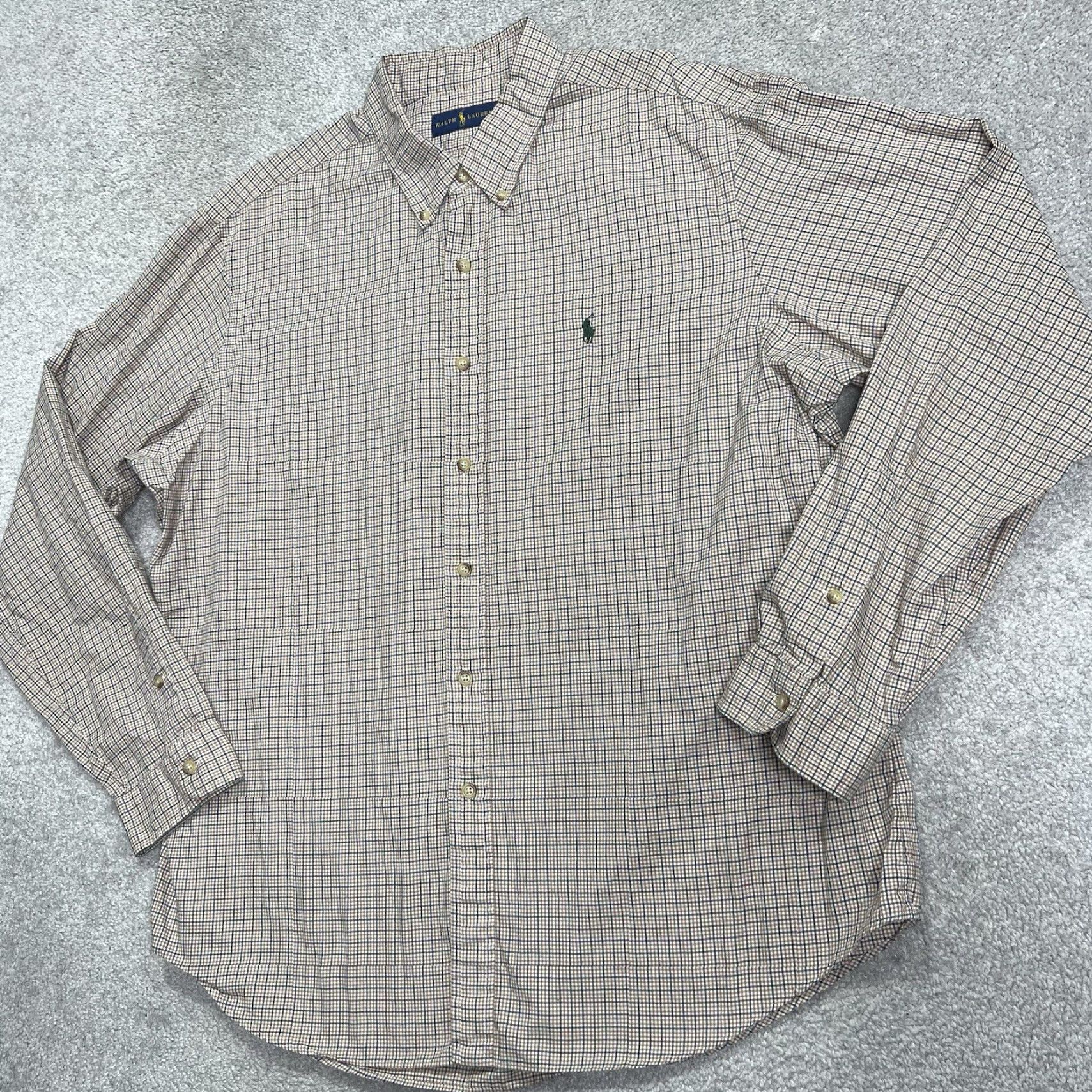 Polo Ralph Lauren VINTAGE Polo Ralph Lauren Shirt Mens 2XL Plaid Tan Blue Long Sleeve Button Green Pony Size US XXL / EU 58 / 5 - 3 Thumbnail