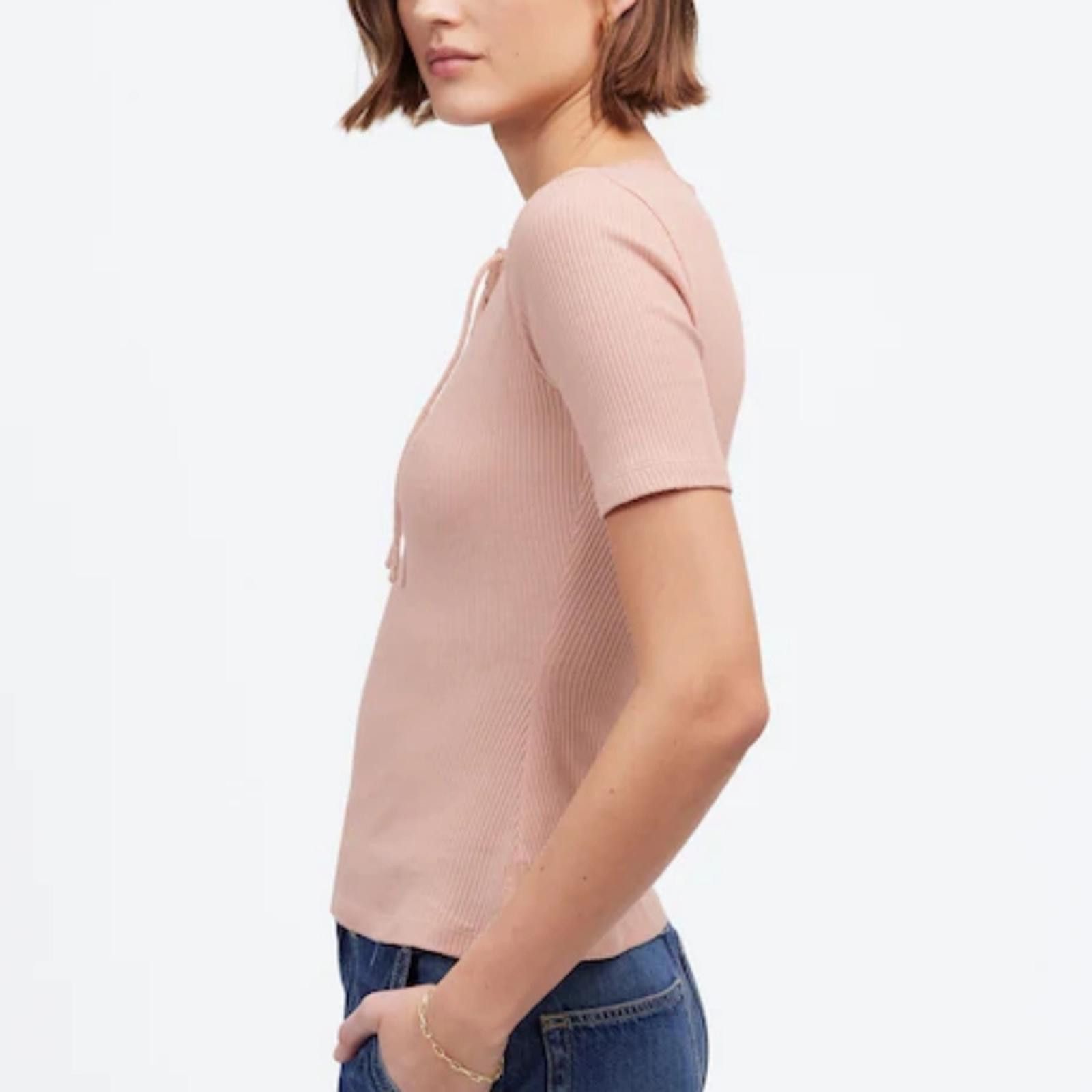 Madewell Madewell Ribbed Lace-Up Short-Sleeve Tee Size S / US 4 / IT 40 - 4 Thumbnail