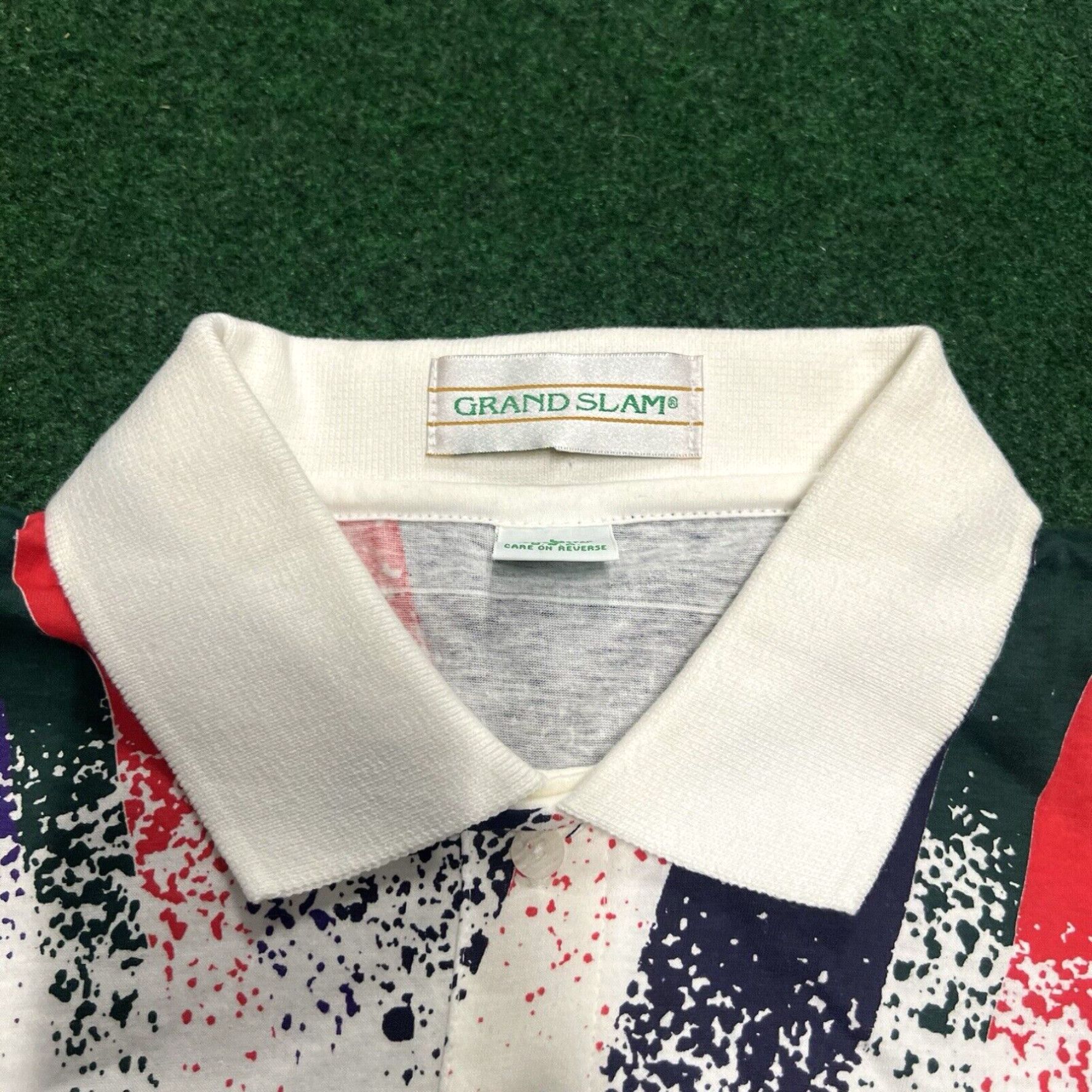 Vintage VTG Grand Slam Men's Polo Jazz Geometric 100% Cotton Blue Red USA Size Large New Size US L / EU 52-54 / 3 - 3 Thumbnail