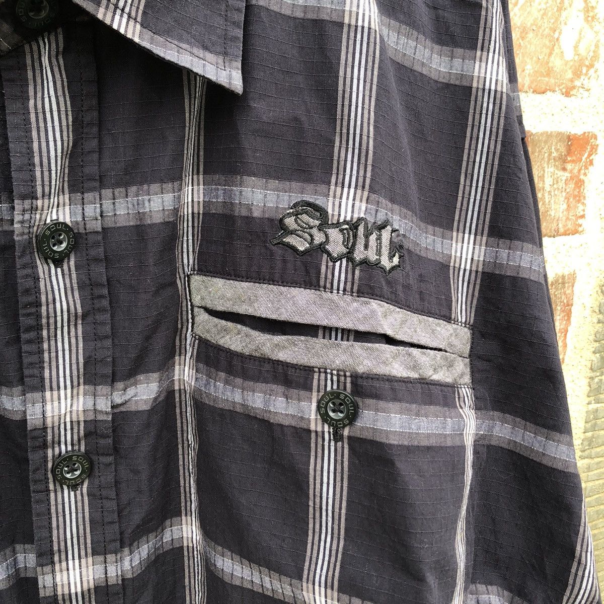 Japanese Brand × Vintage Vintage 90s Streetwear Baggy Soul Button Plaid 🍒 Size US XXL / EU 58 / 5 - 3 Thumbnail