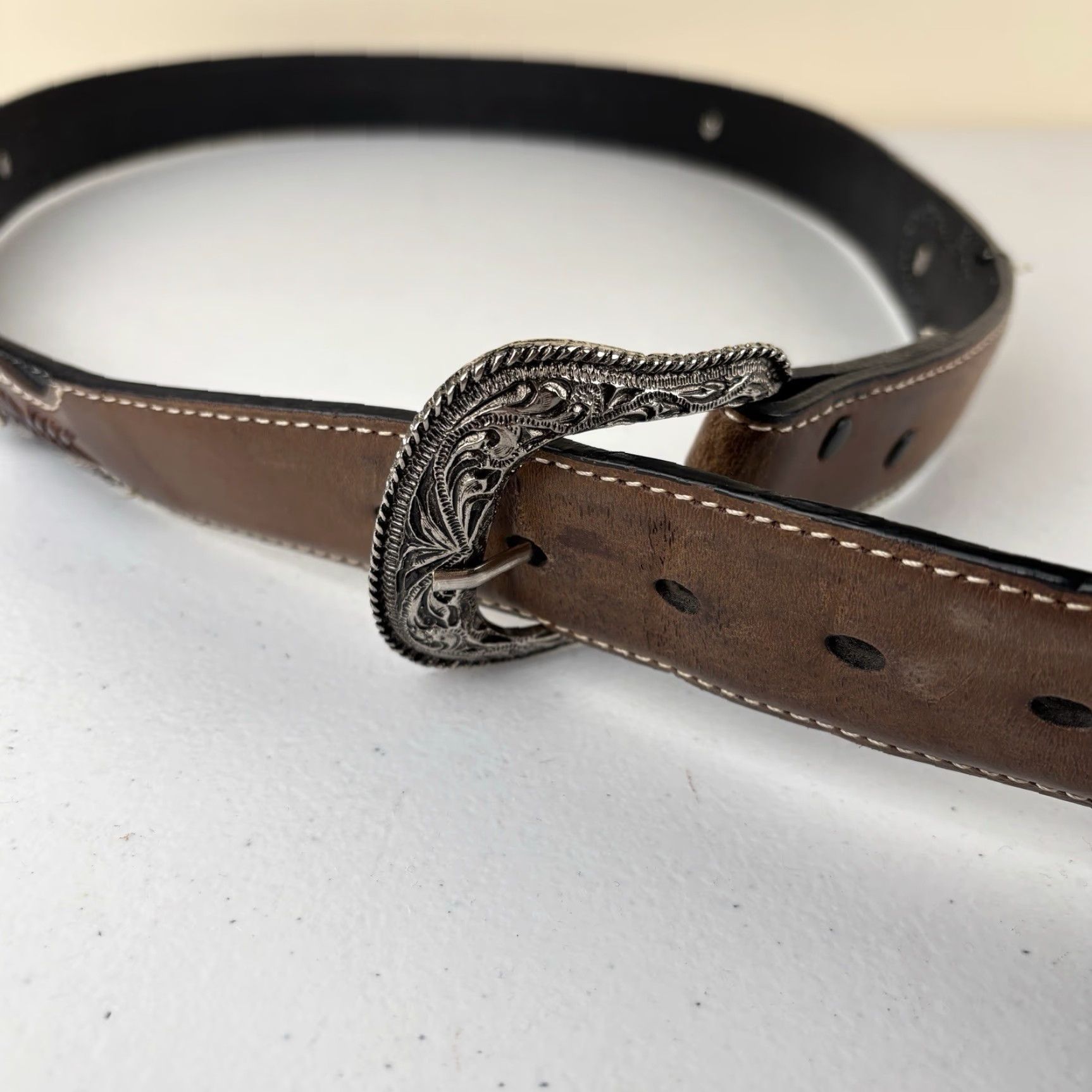Vintage Nocona Belt Western Belt Mens Black 46 Concho Silver Cowboy Rodeo Size 46 - 6 Thumbnail