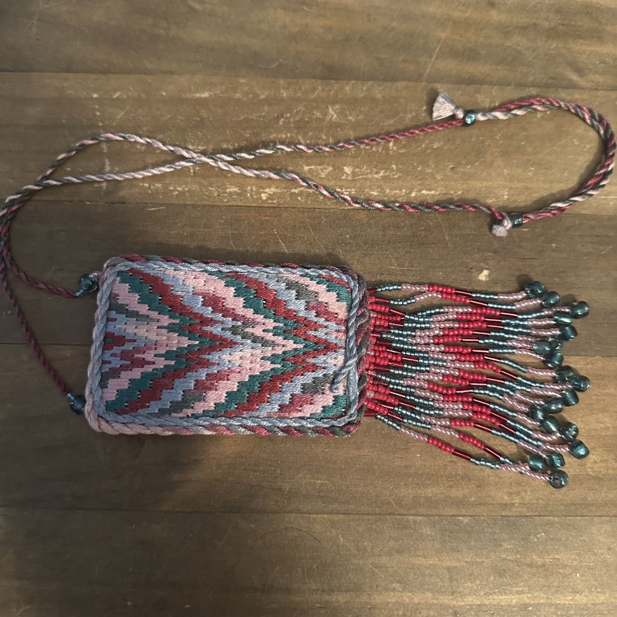 Vintage Vintage embroidered square pendant with bead fringe necklace Size ONE SIZE - 2 Thumbnail