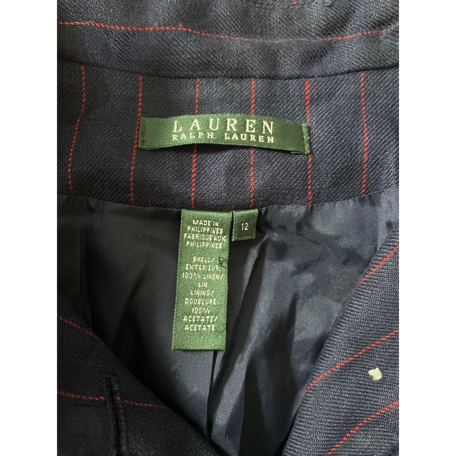 Ralph Lauren RALPH LAUREN Navy PinStriped Cropped Jacket Linen 12 Size XL / US 12-14 / IT 48-50 - 3 Thumbnail