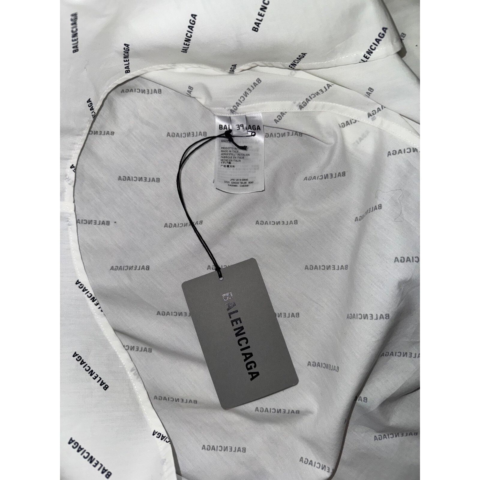 Balenciaga Balenciaga White Black All Over Logo Long Sleeve Button Up Size US M / EU 48-50 / 2 - 20 Thumbnail