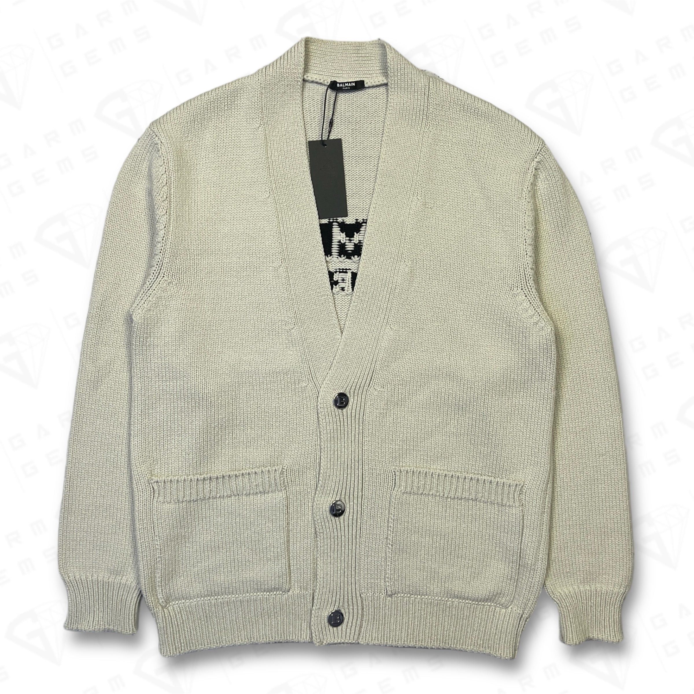 Balmain Balmain Logo Intarsia Knit Wool Cardigan Size US L / EU 52-54 / 3 - 1 Thumbnail