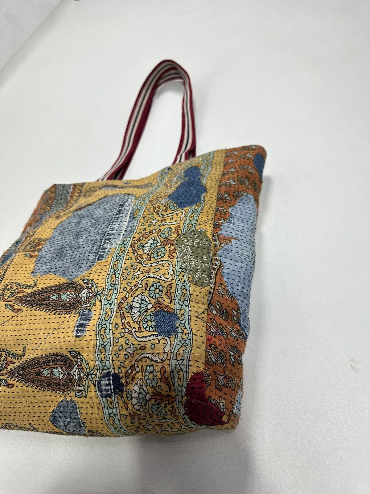 Handmade Custom Made Distressed denim Patchwork Boro Paisley tote bag Size ONE SIZE - 3 Thumbnail